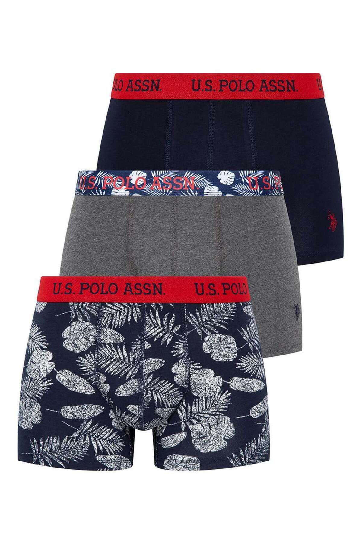 U.S. Polo Assn. Men's Saks - Gray Melange 3-Piece Boxer - Trendyol