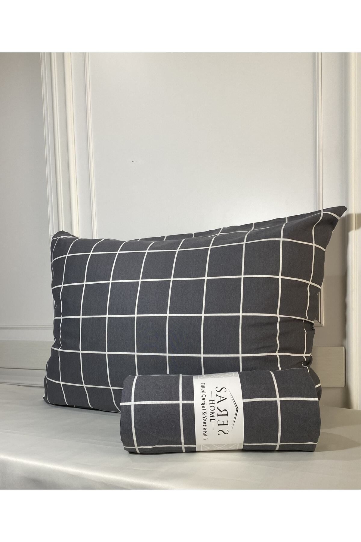 Sares Home-Geometric Pattern Smoked Square Plaid Single Ranforce Elastic Sheet Set (100X200) 5