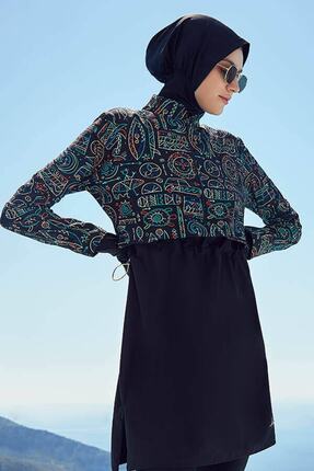 Haşema Esila Tatil Tema Desenli Jileli Tam Tesettür Mayo Üstü