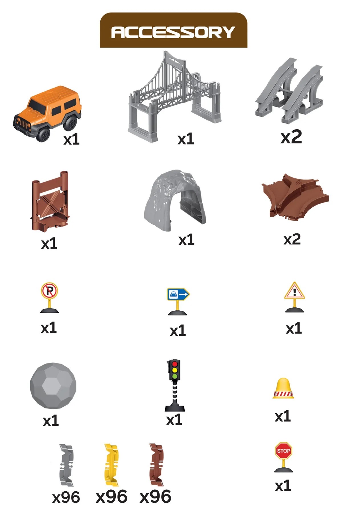 ۲۸۸ تکه ریل‌های متحرک ساخت‌وساز با تم ساخت‌وساز و وسایل نقلیه