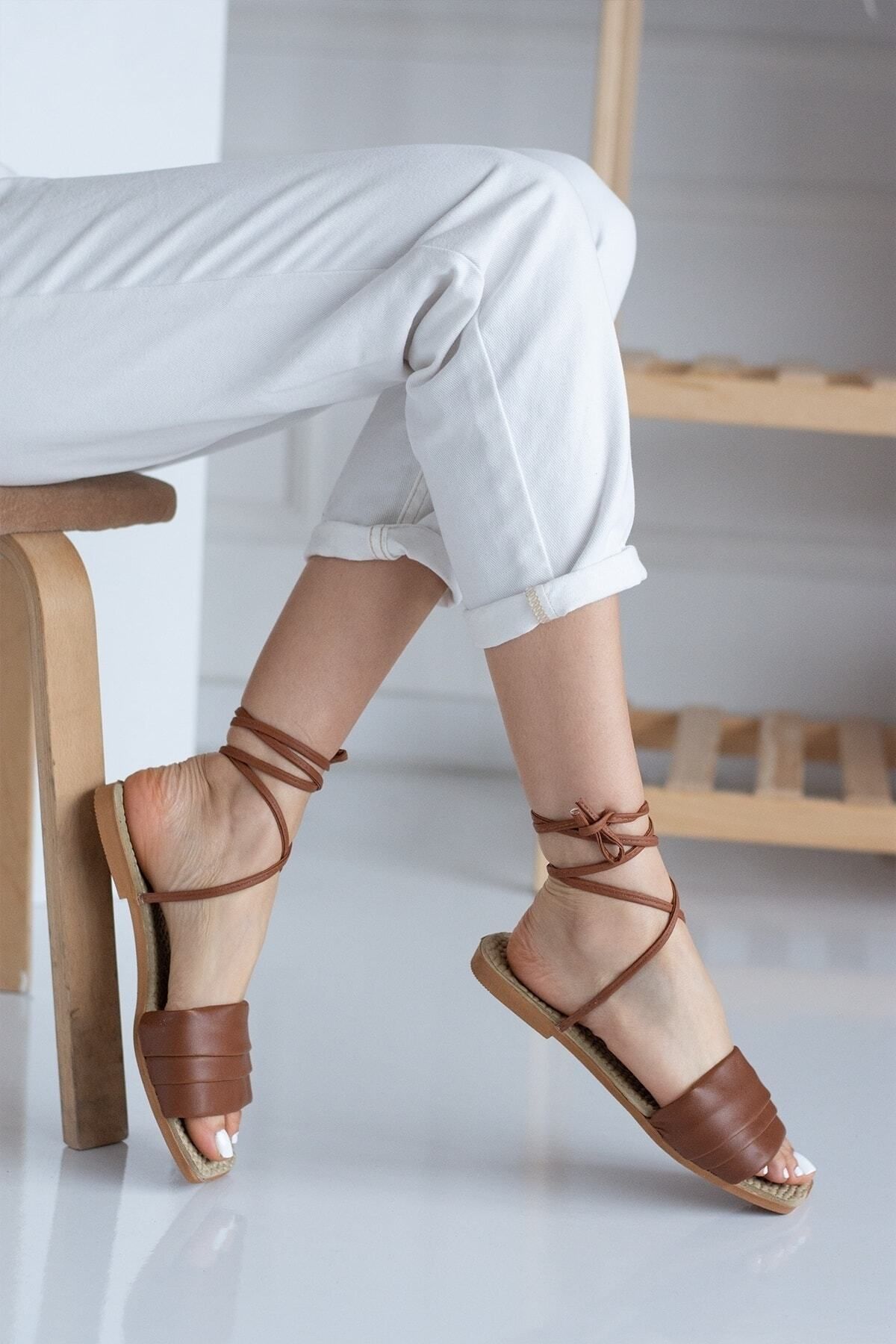 Tan tie sandals online