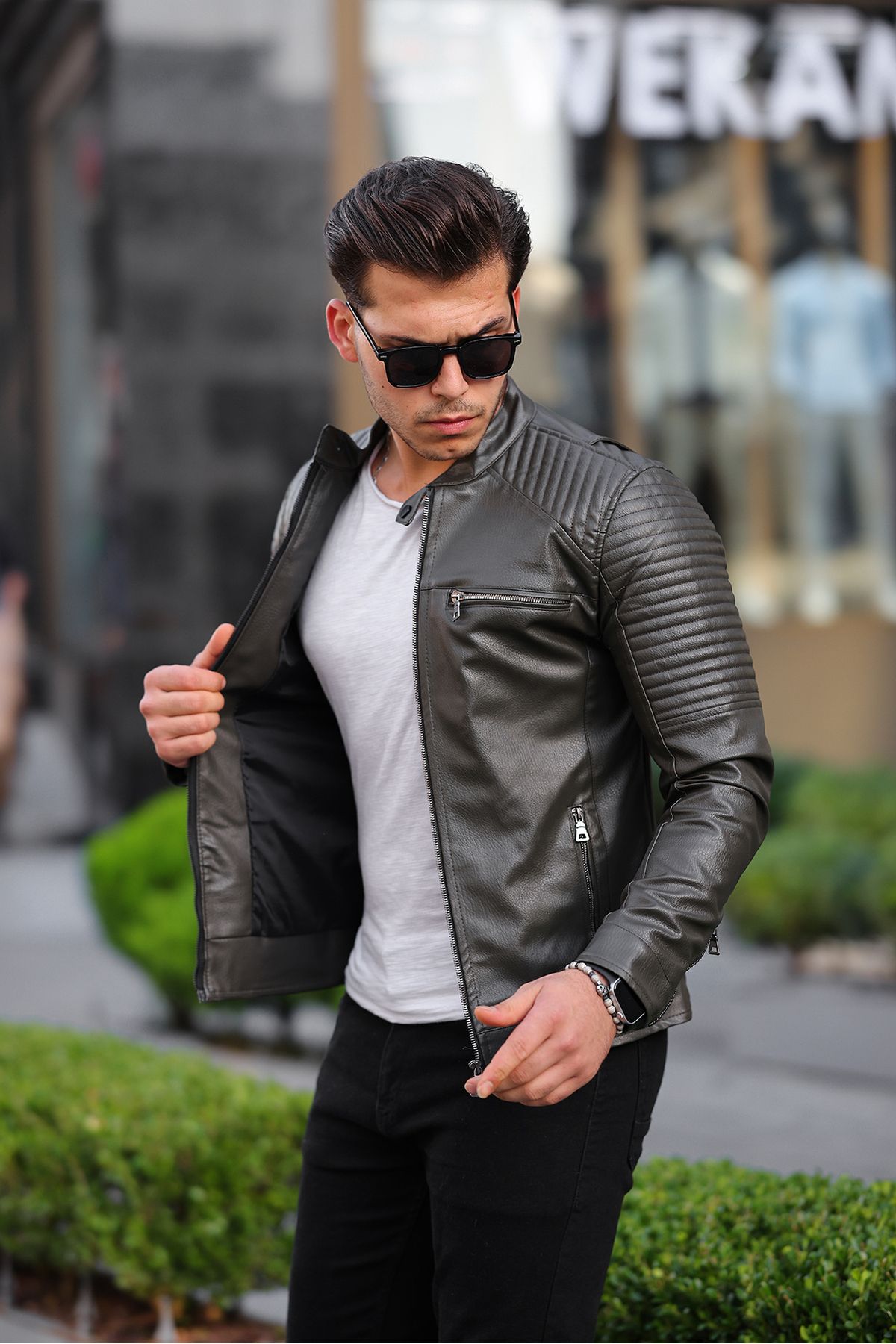 Mens leather shop top coat