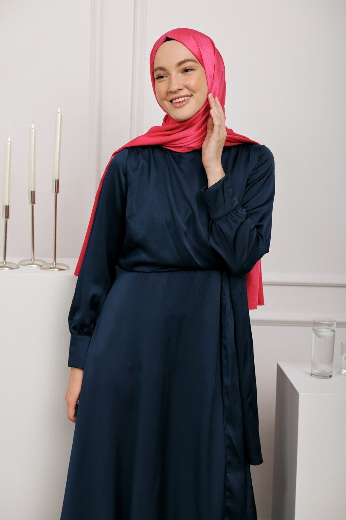 Modakaşmir-Devore Satin Series Shawl Fuchsia 2