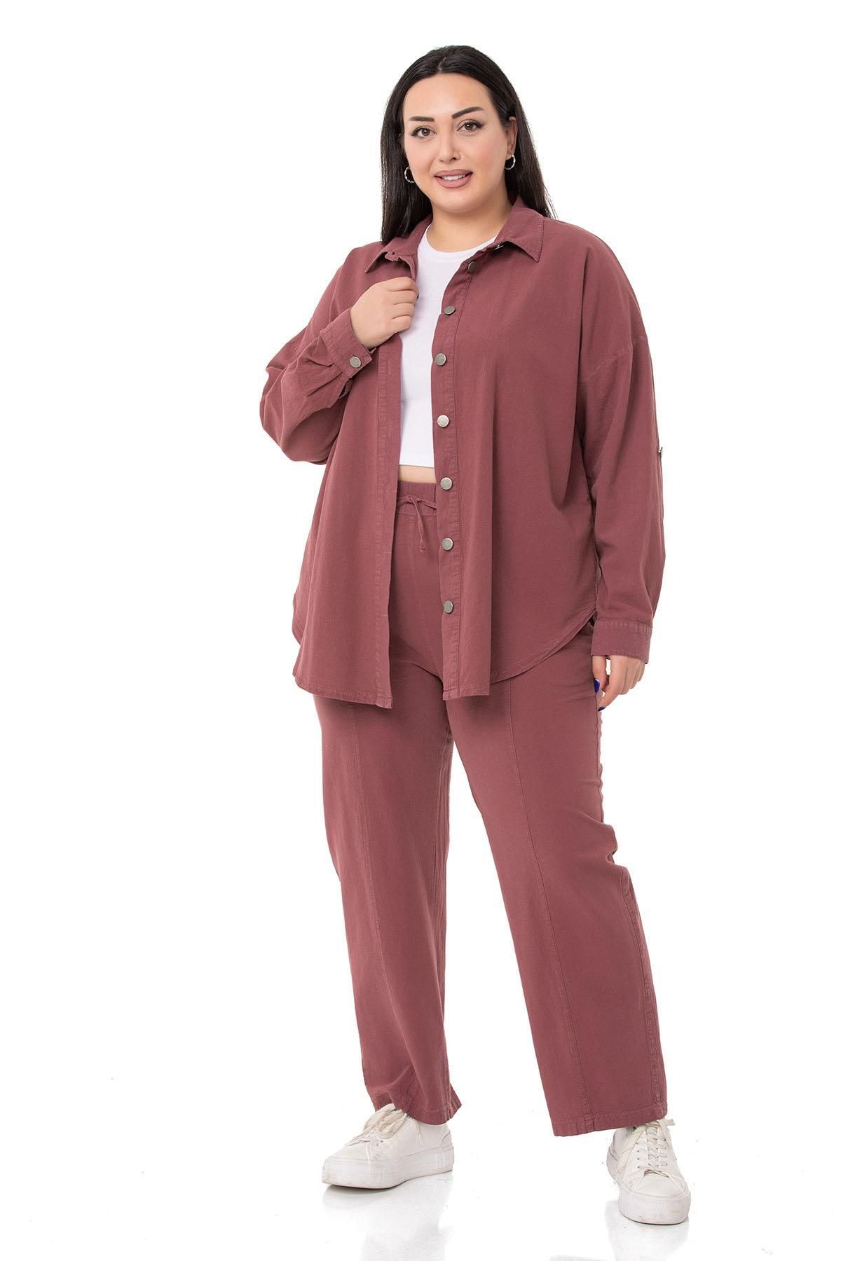 DISENTIS MODEST-Plus Size Plum Trousers with Elastic Waist and Rope Drawstring Detail 4