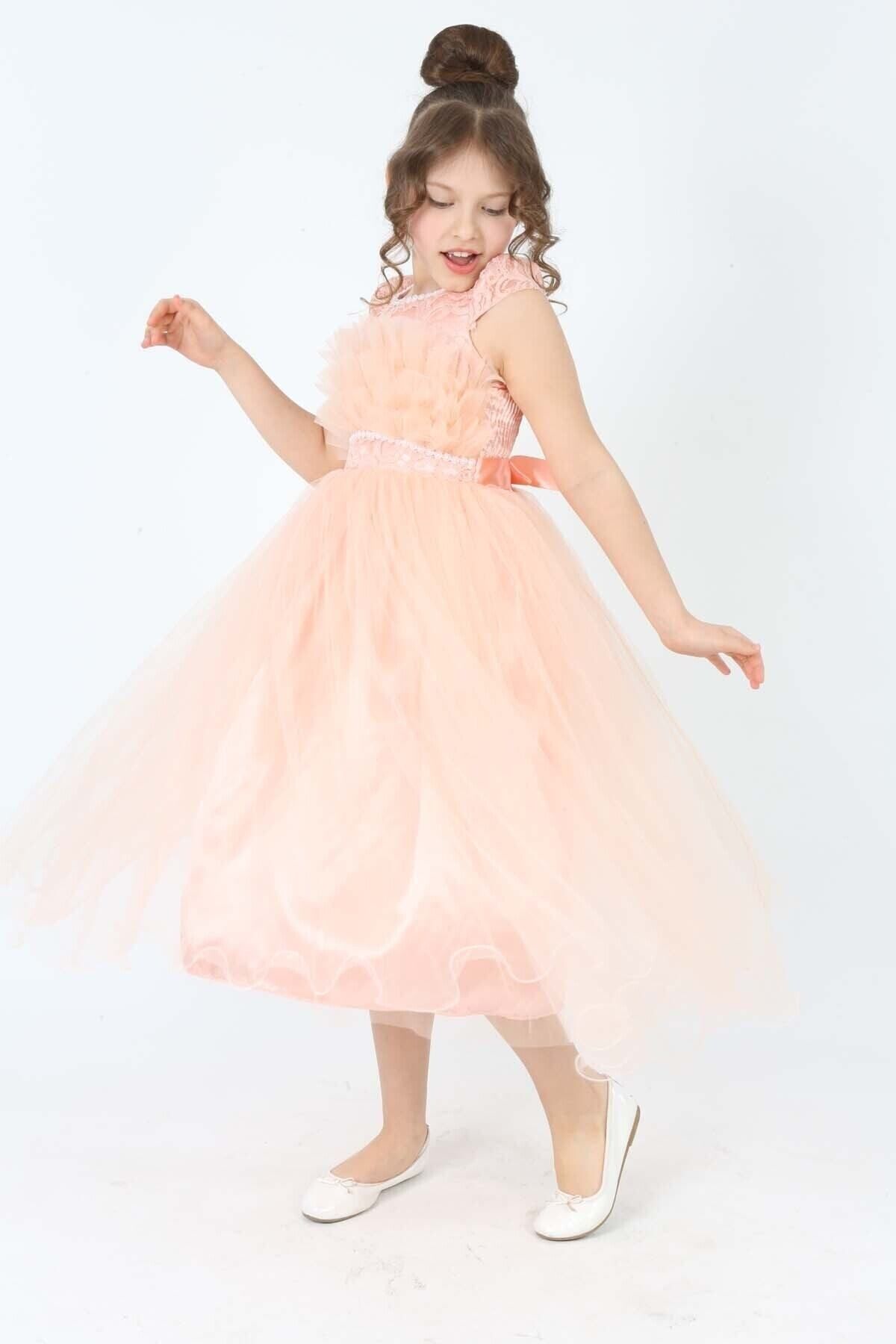 Asortik Kids Children s Salmon Evening Dress Wedding Dress Guipure