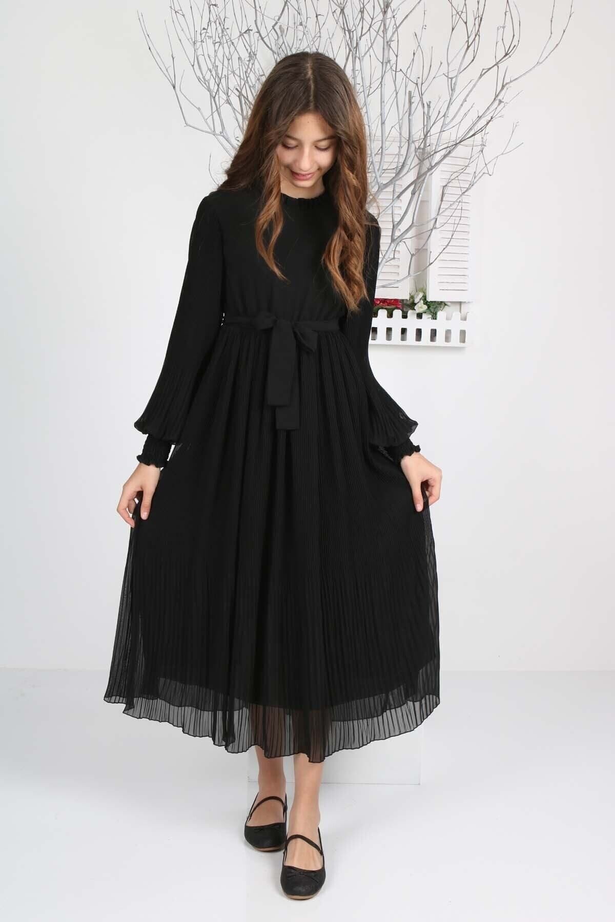 Black pleated store chiffon dress