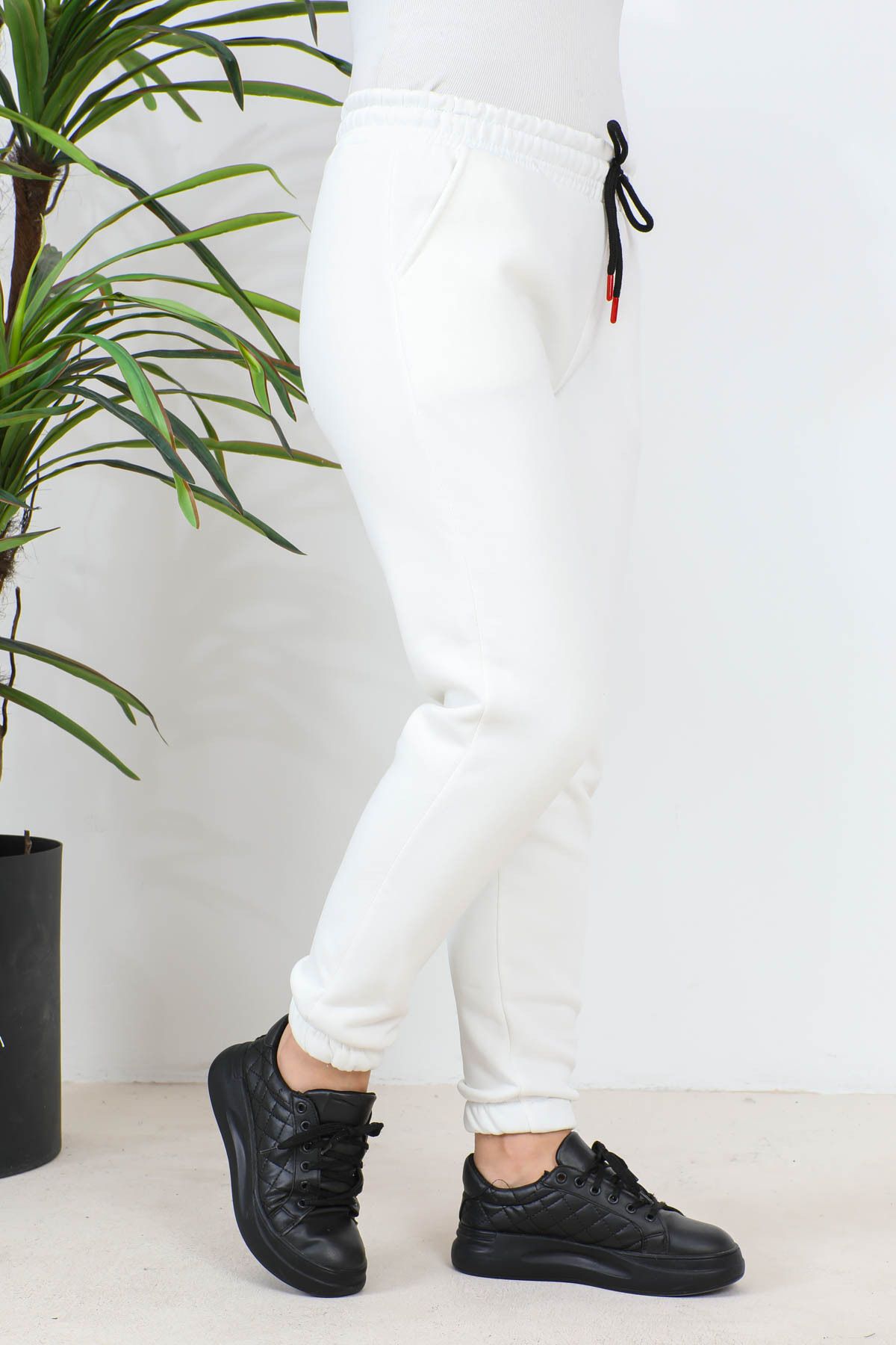 majButik Cream Three Thread Raised Jogger Sweatpants Trendyol