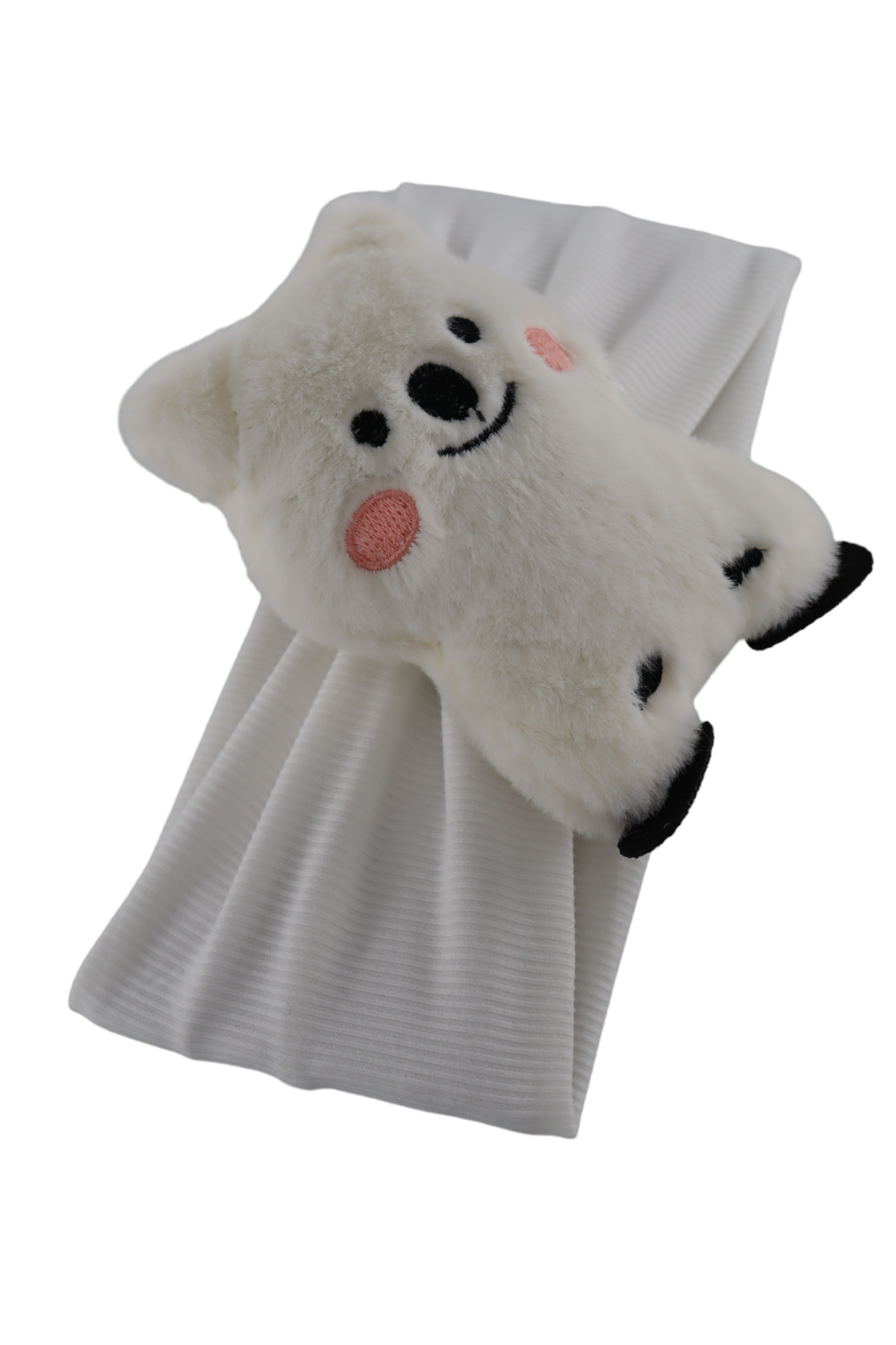 Yumuşak Tüylü Pandalı Lastikli Bandana. Minnoş Pandalı Kız Saç Bandı.
