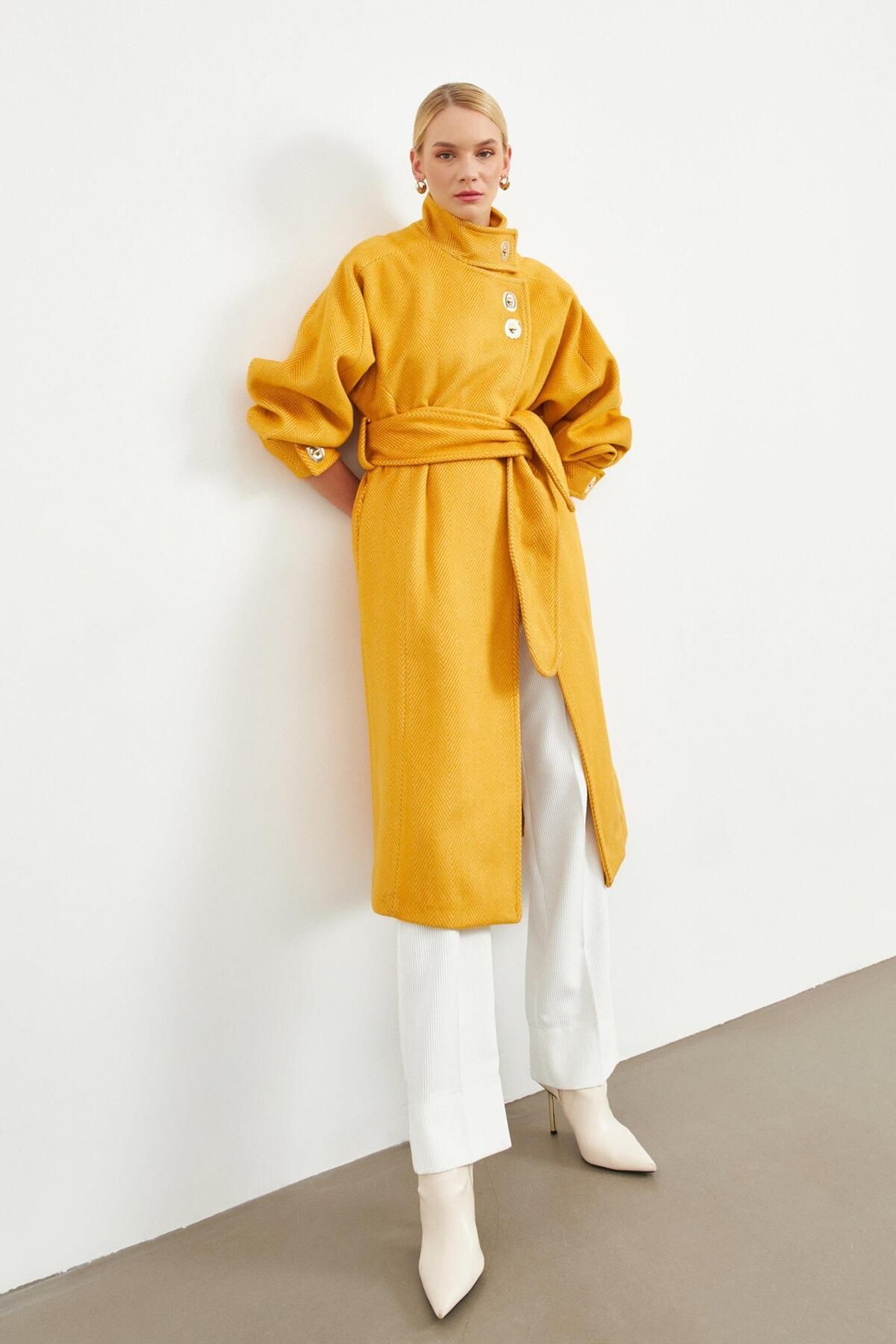 Yellow belted sale coat