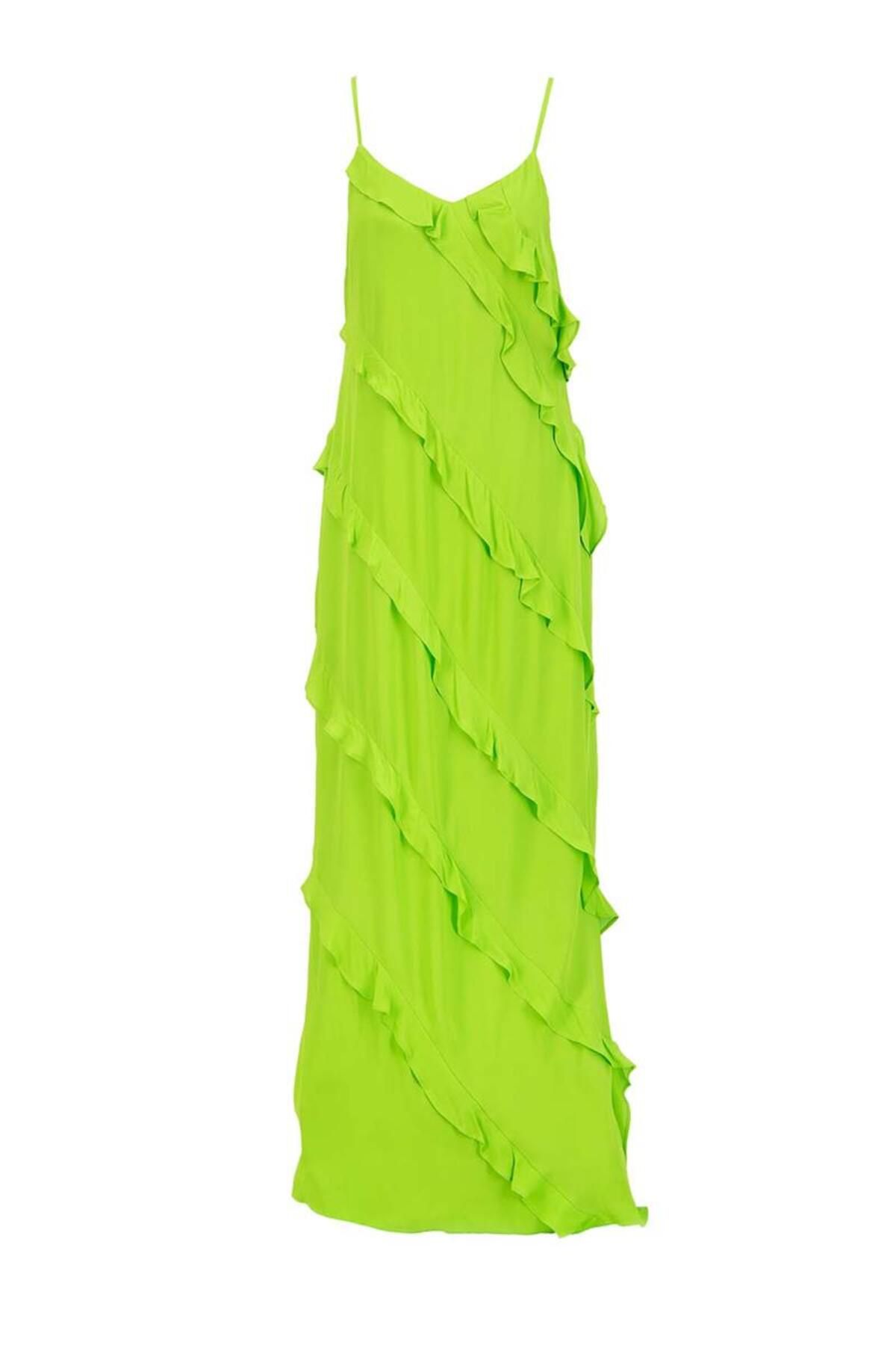 Green ruffle dress online zara