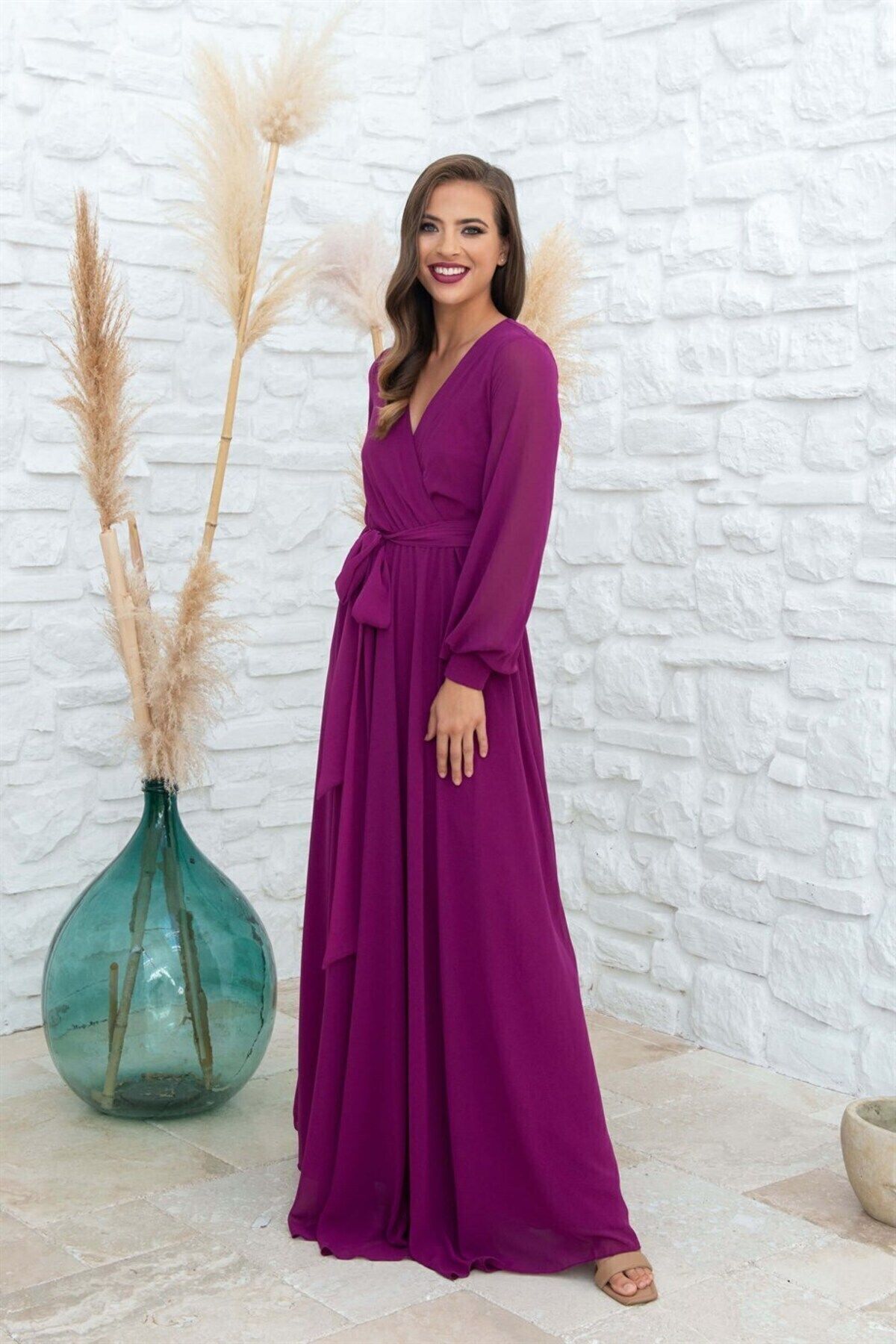 Fuchsia chiffon dress top