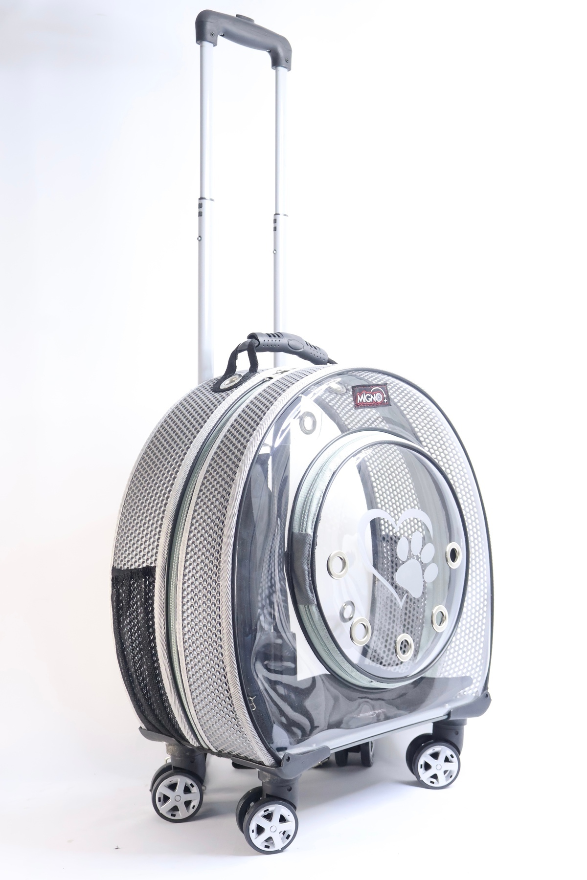 Migno Fileli Kedi Köpek Taşıma Valizi Çekçekli Sırt Çantası Tekerlekli Model Küçük Boy Gri