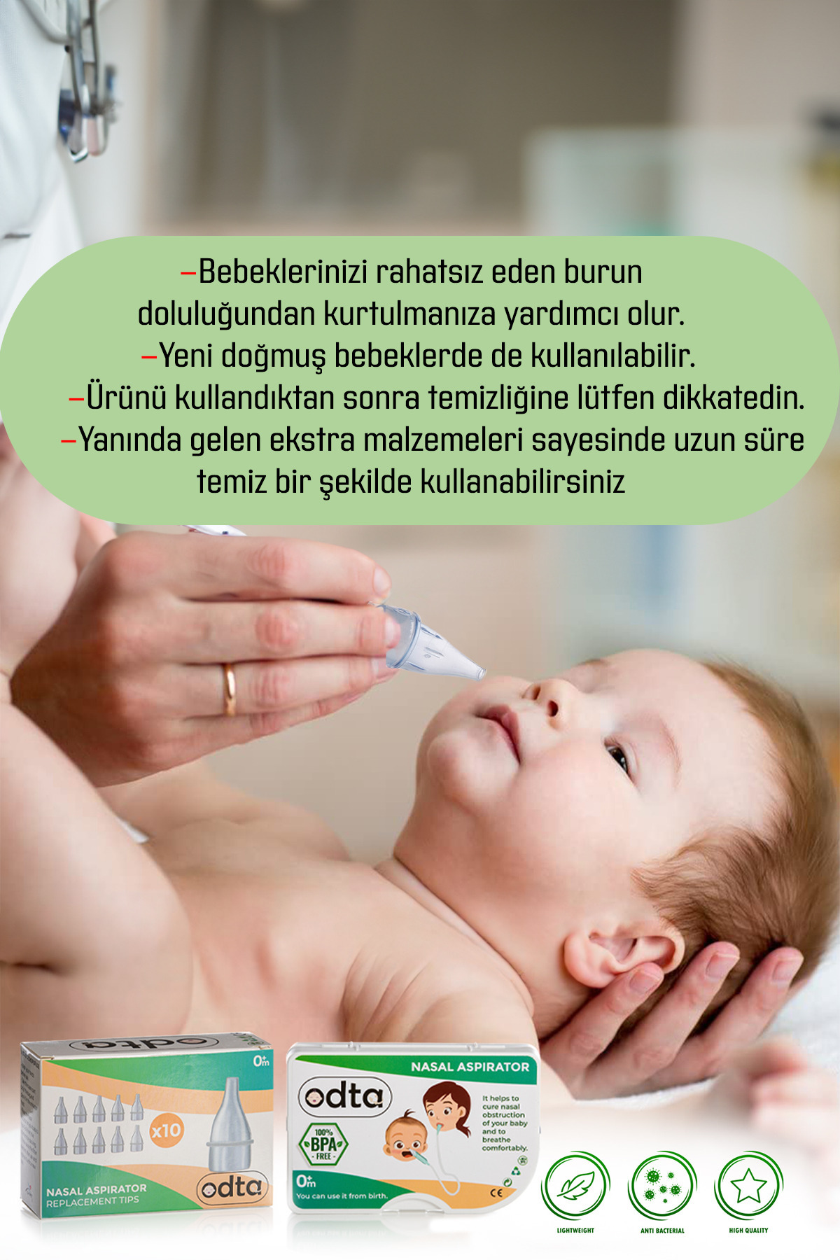 ODTA Tüm Markalarla Uyumlu Bebek Burun Aspiratörü 60 Adet Yedek Ucu | Nazal Aspiratör Ucu fotoğrafı 4 (önizleme)