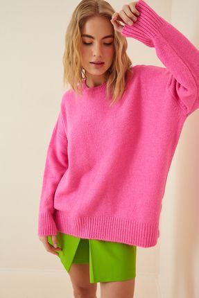 Happiness İstanbul Kadın Pembe Oversize Triko Kazak PN00054