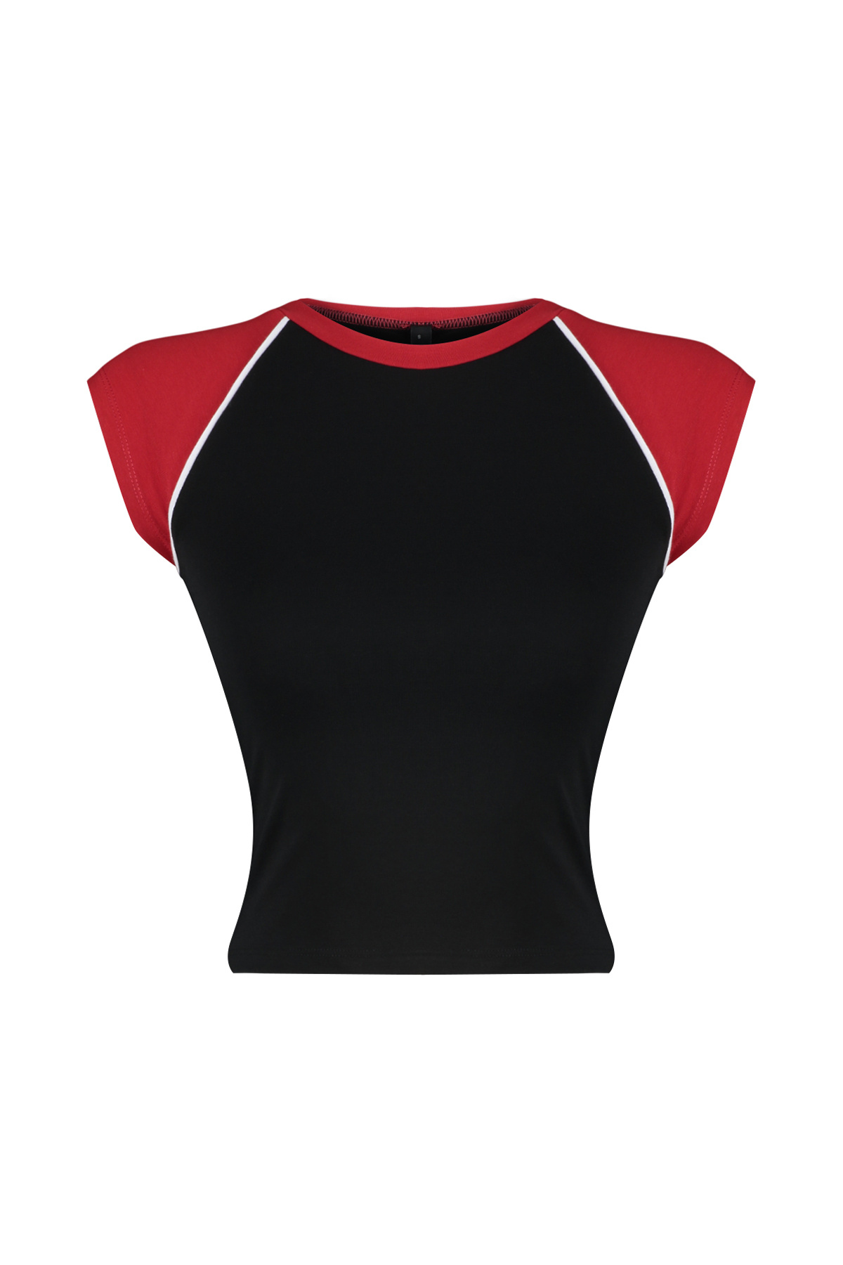 Trendyolmilla  Siyah Renk Bloklu Slim Bisiklet Yaka Pamuklu Esnek Örme T-Shirt TWOSS24TS00067 - Görsel 7