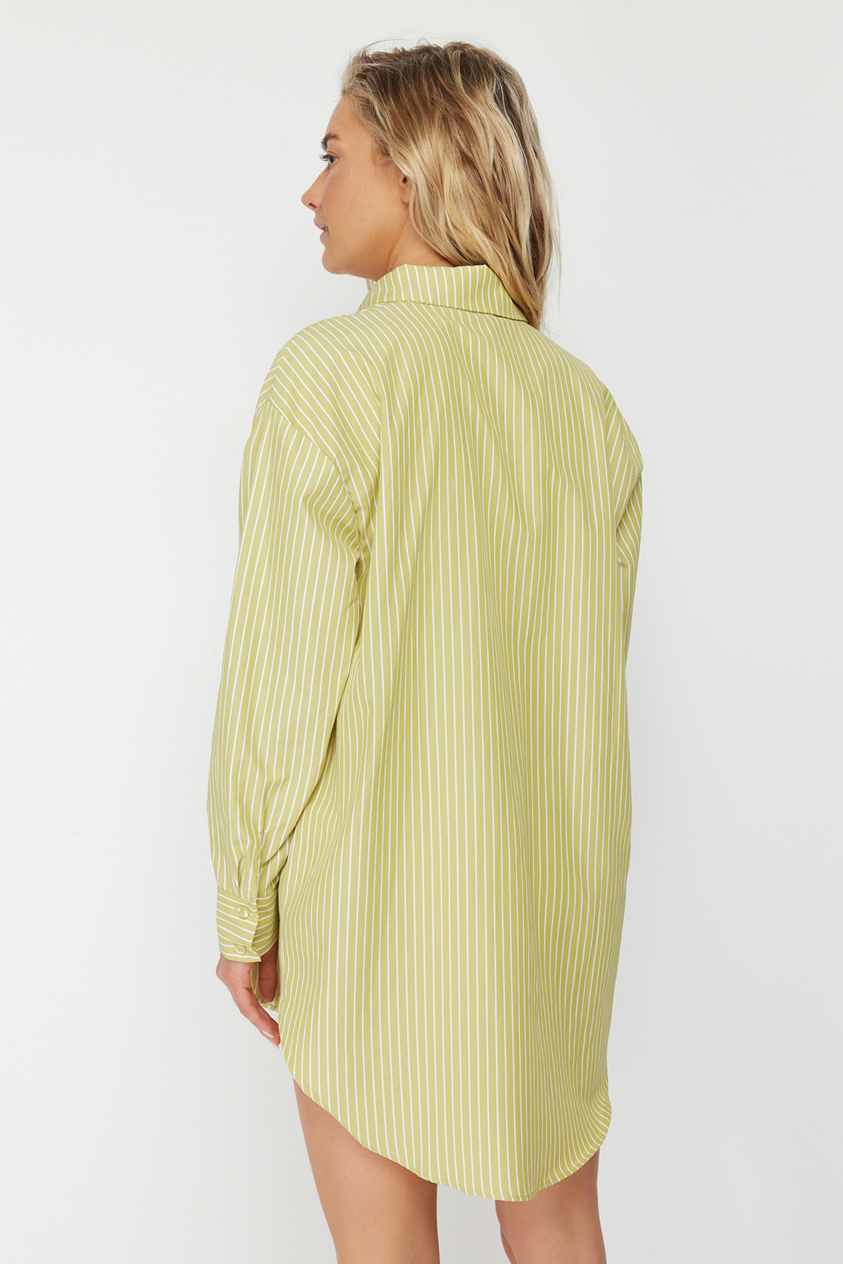 Trendyolmilla  Plaj Giyim Yeşil Çizgili Dokuma Maxi Gömlek TBESS22GO0664 - Görsel 6