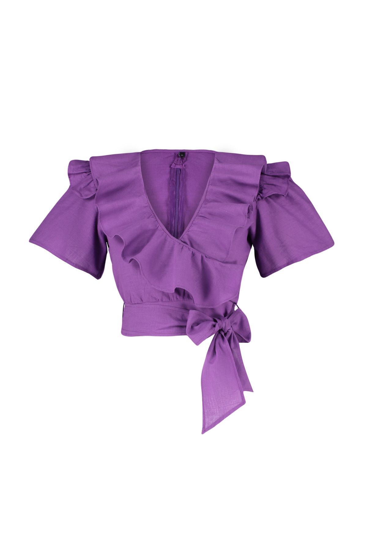 Trendyol Collection-Lila fodros és nyakkendős részletes szőtt blúz TWOSS20BZ0351 7