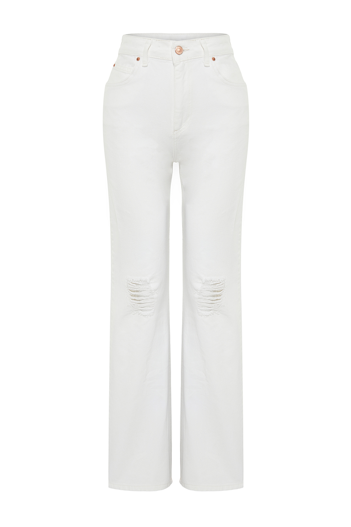 Trendyolmilla  Beyaz Yırtıklı Yüksek Bel Wide Leg Jeans TWOSS24JE00166 - Görsel 7