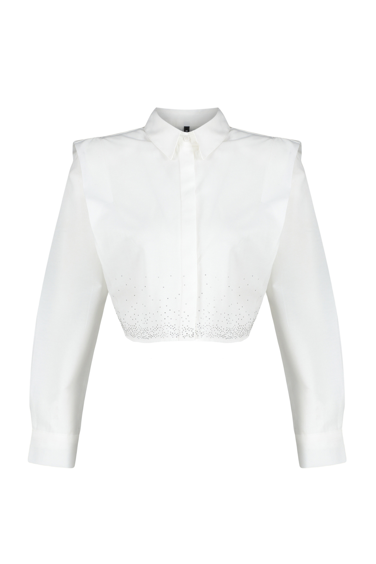 Trendyolmilla  Ekru Kolları Vatkalı Taşlı Crop Dokuma Gömlek TWOSS24GO00041 - Görsel 7
