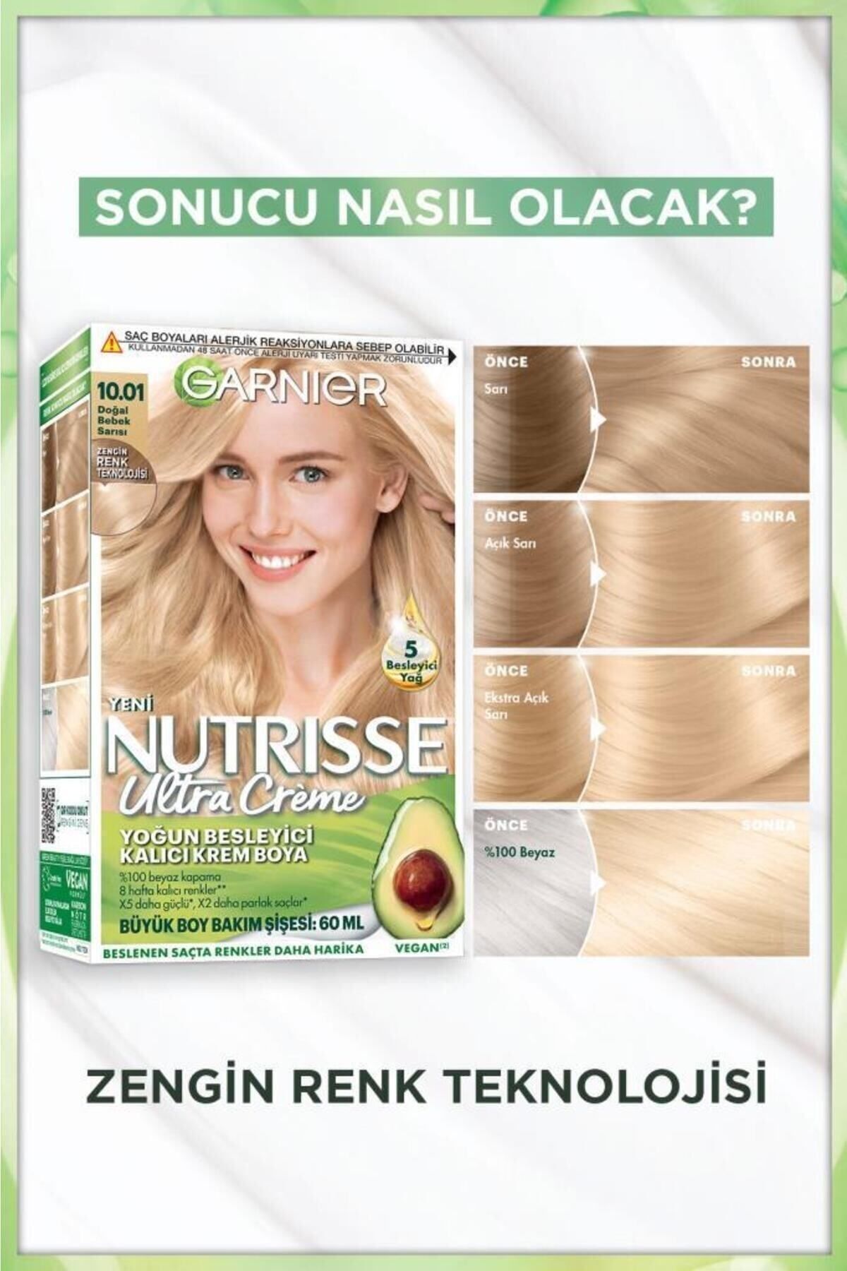 Garnier رنگ مو کرمی دائمی غنی‌کننده Nutrisse Intensive 10.01 زرد طبیعی نوزادی