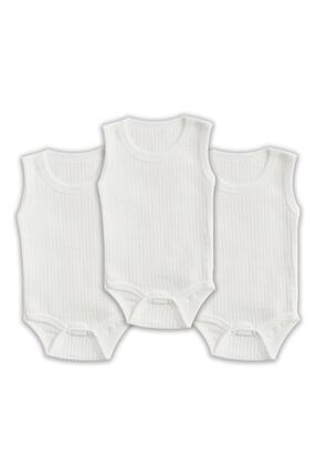 Novibaby 3'lü Ribana Bebek Atlet Body Zıbın Raporlu Çıtçıtlı Beyaz 100% Pamuk...