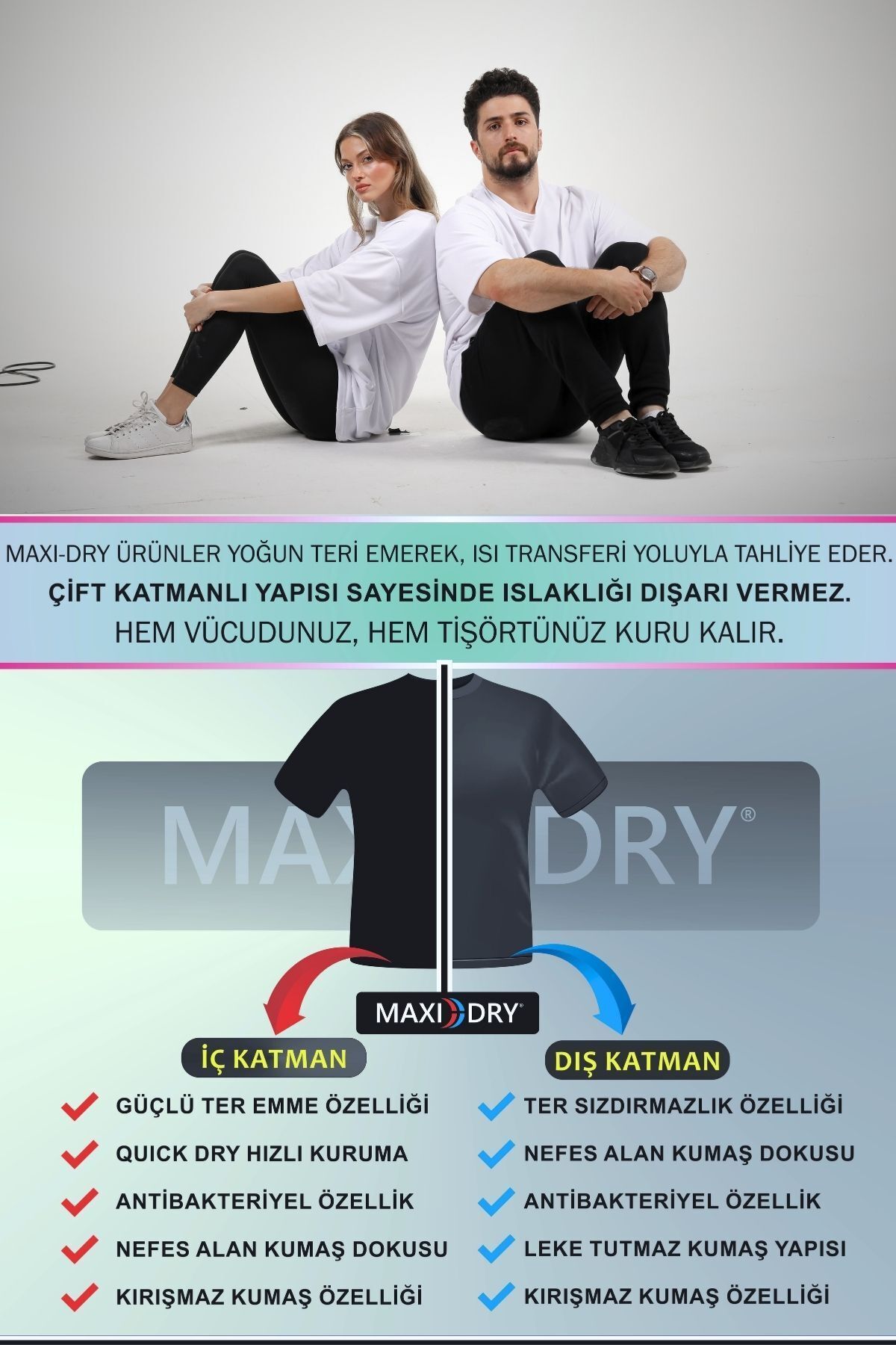 MAXI DRY-Men's Anti-Oversweat Crew Neck T-Shirt, Wetness Leak-Proof, Double Layer, Black 5