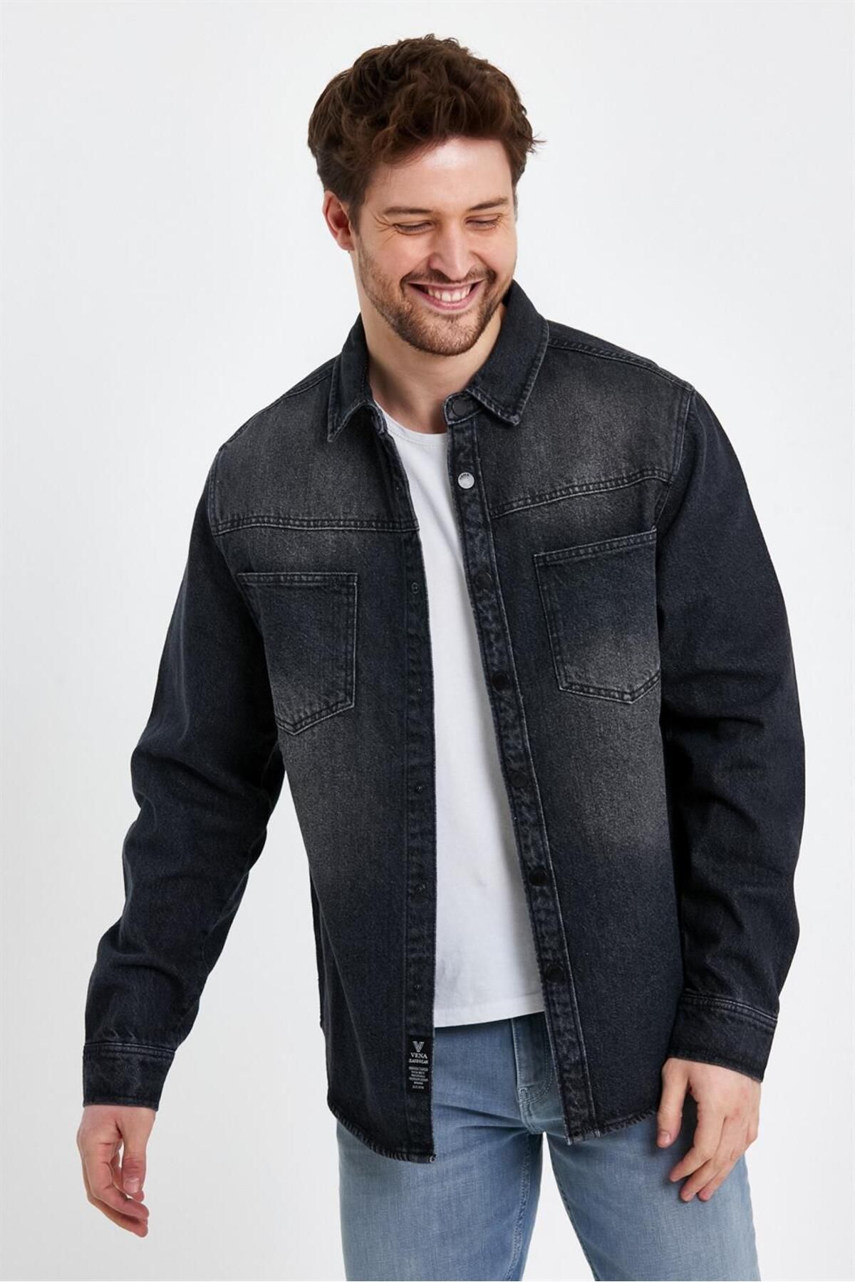 VENA Men s Jason Black Oversize Jean Shirt