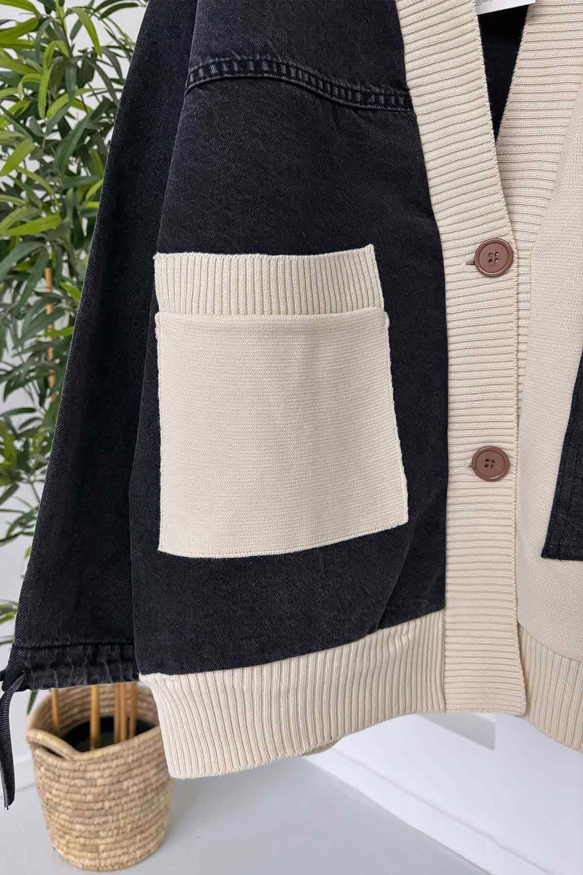 Ka Hijab Double Pocket Design Cardigan Black
