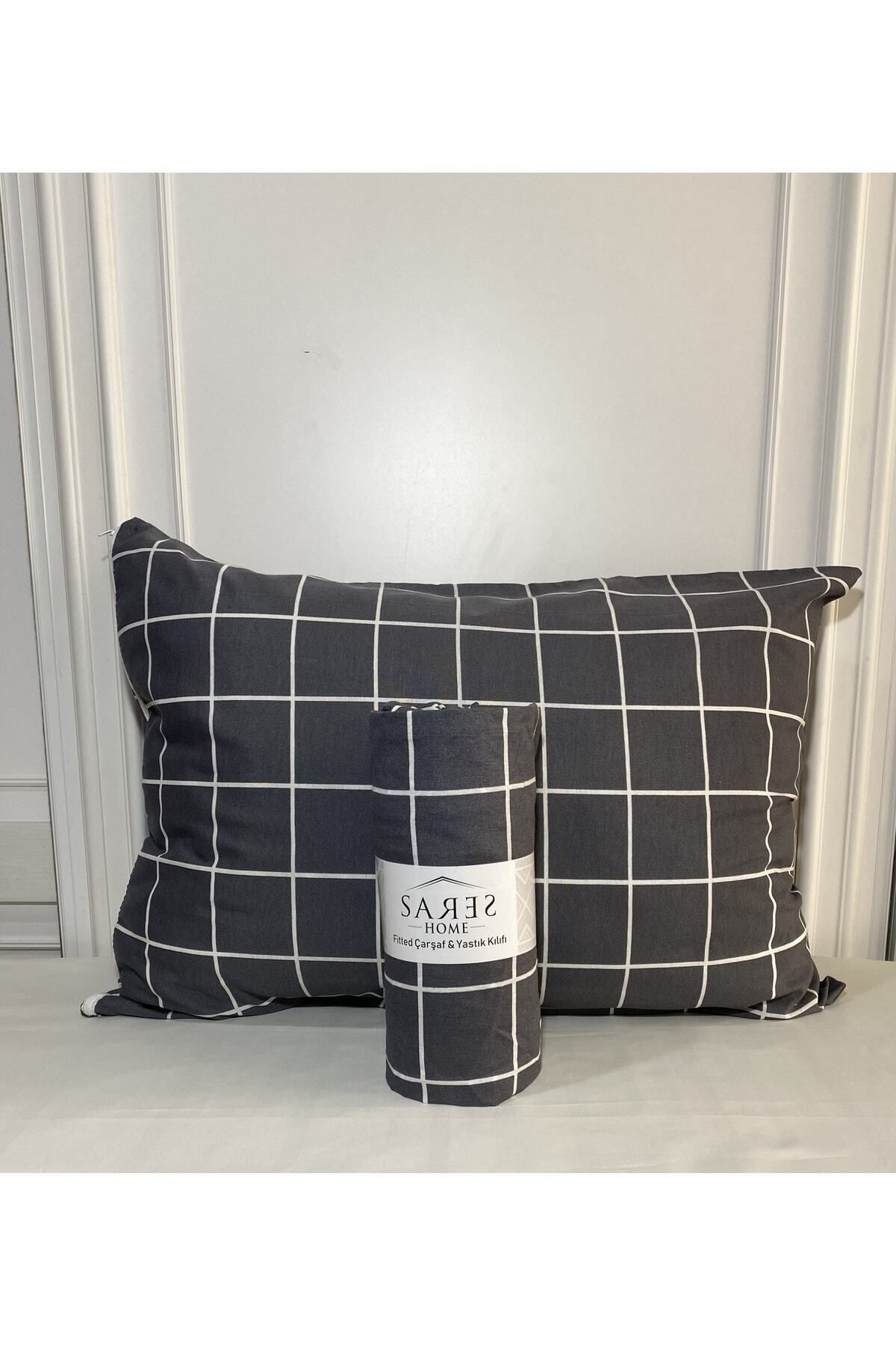 Sares Home-Geometric Pattern Smoked Square Plaid Single Ranforce Elastic Sheet Set (100X200) 6