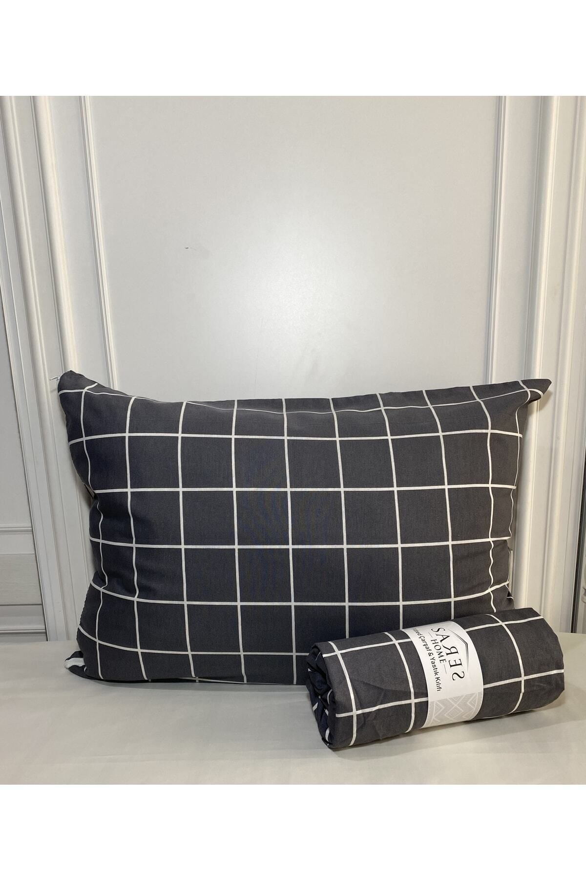 Sares Home-Geometric Pattern Smoked Square Plaid Single Ranforce Elastic Sheet Set (100X200) 4