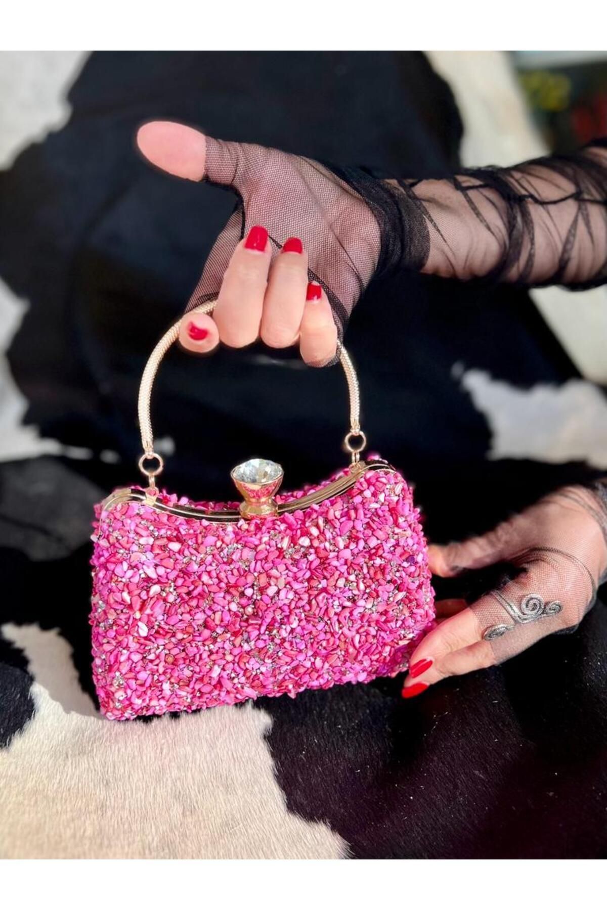 Blacktavern Evening Bag Pink Textured Trendyol
