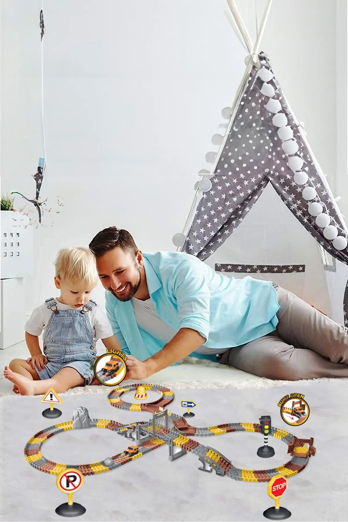 ۲۸۸ تکه ریل‌های متحرک ساخت‌وساز با تم ساخت‌وساز و وسایل نقلیه