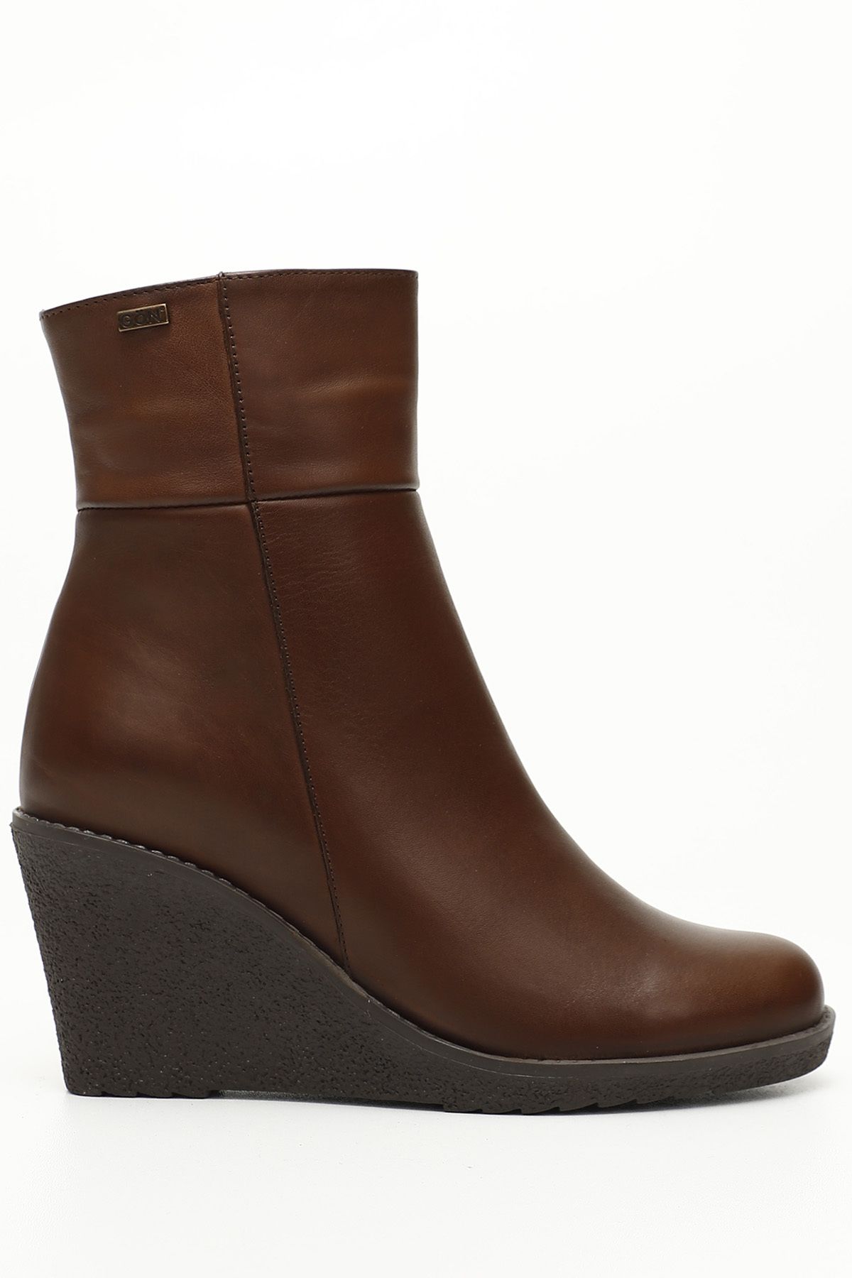 G NDER R Brown Genuine Leather Round Toe Rubber Wedge Sole