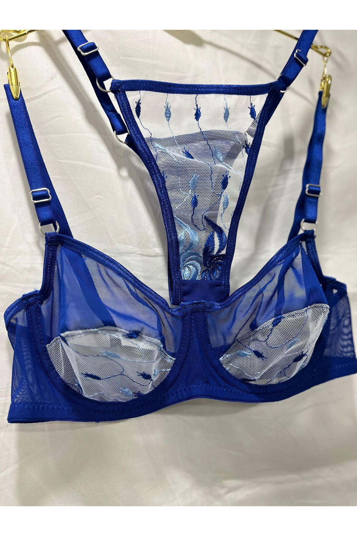Masal Lingerie Women's Rubber Detailed Blue Cupless Bra Set - Trendyol