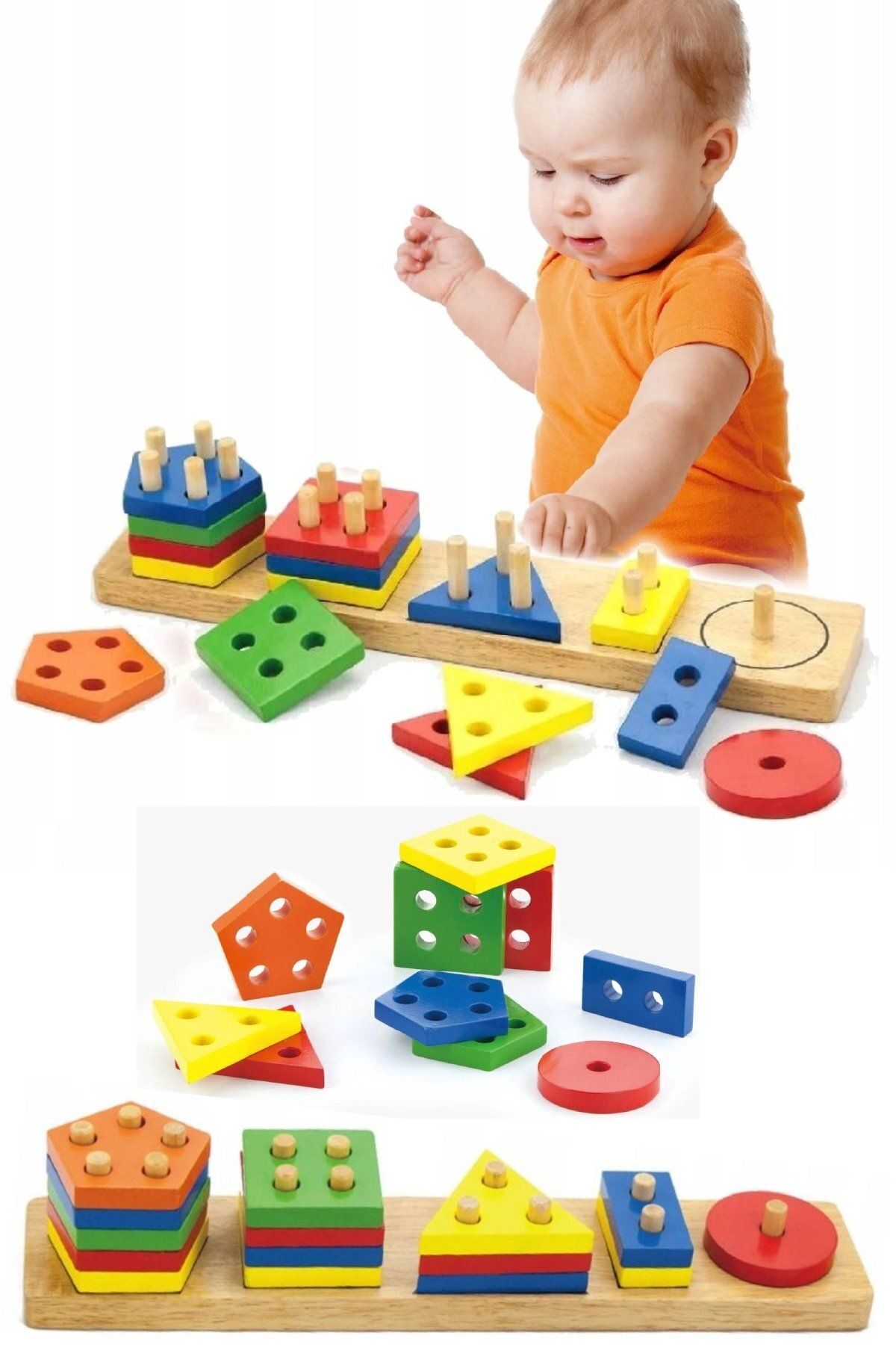 TAN EXPRESS-Woodoy Wooden Quintuple Geometric Shapes Interlocking Educational Game Kr 007 1