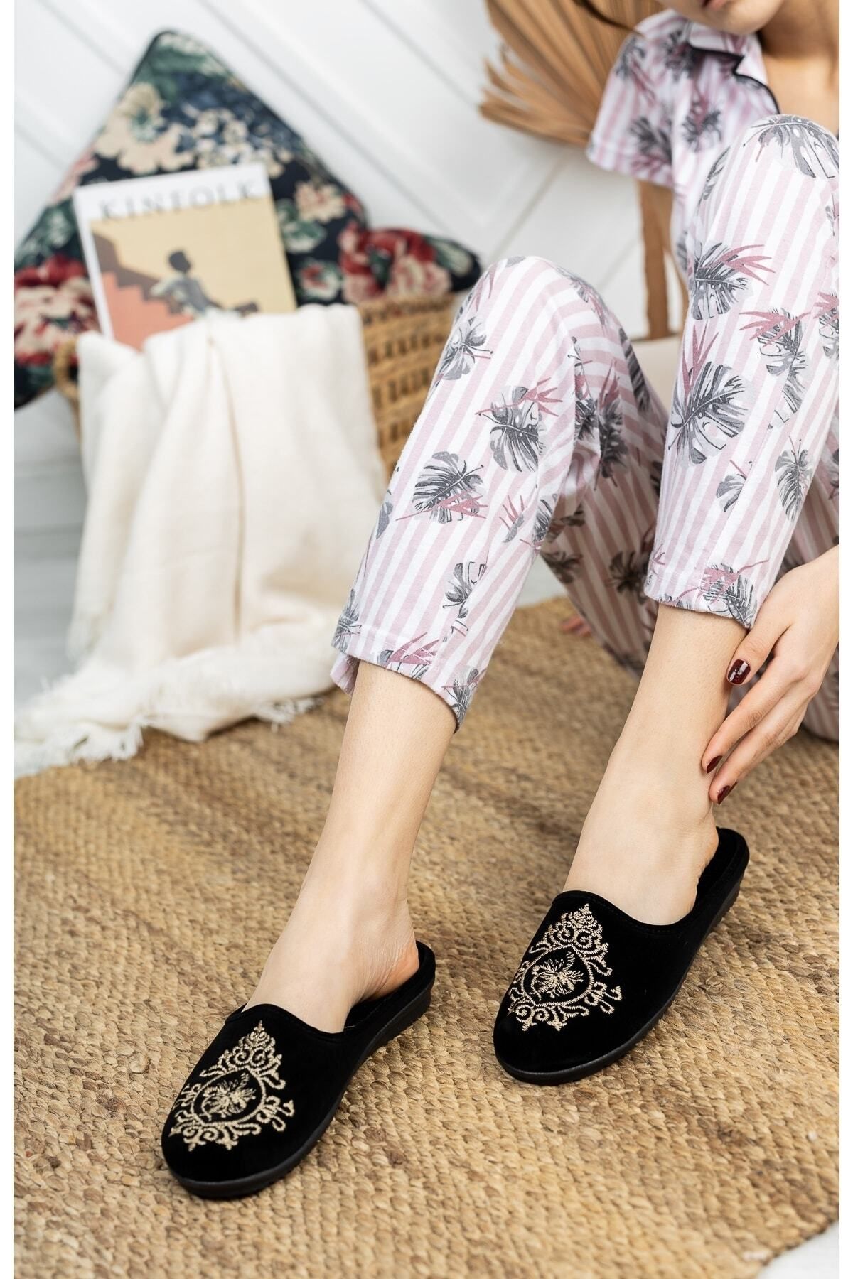 Modaf rsat Black Tile Women s Indoor Slippers Winter Indoor Soft