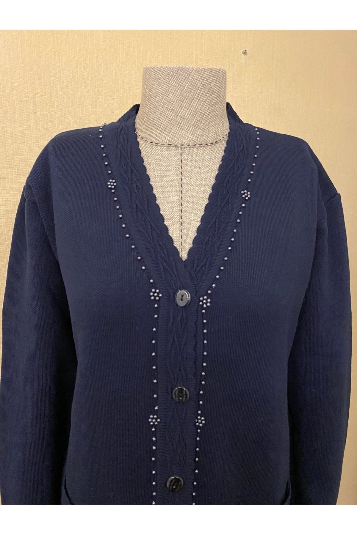 TEK Beaded Stylish Patterned Mother s Cardigan with Pearl Detail