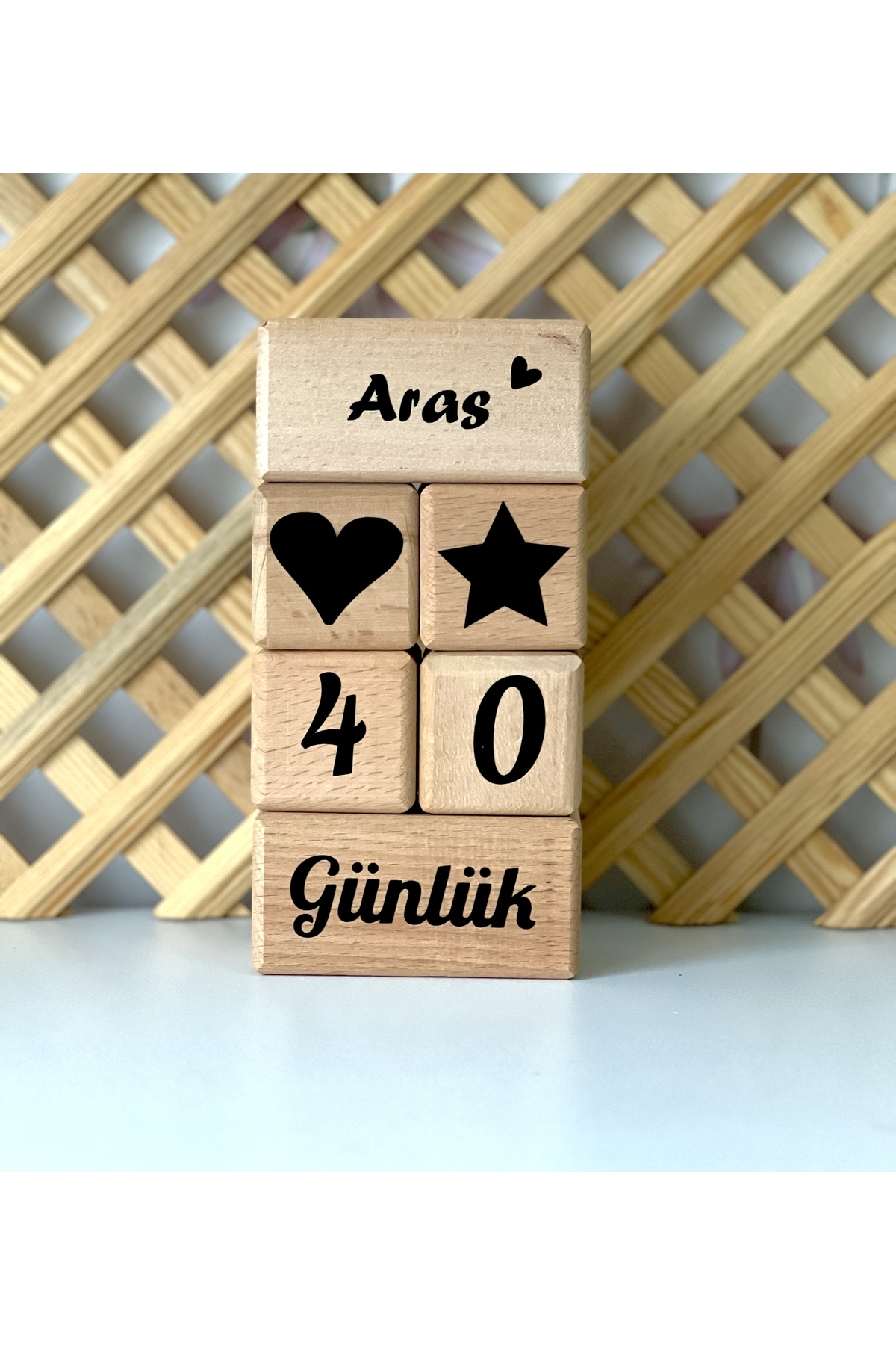 Isimli Bebek Anı Küpü Yıldız ,kalp Desenli Dekor Ahşap Fotoğraf Cekımı Seti Küpp