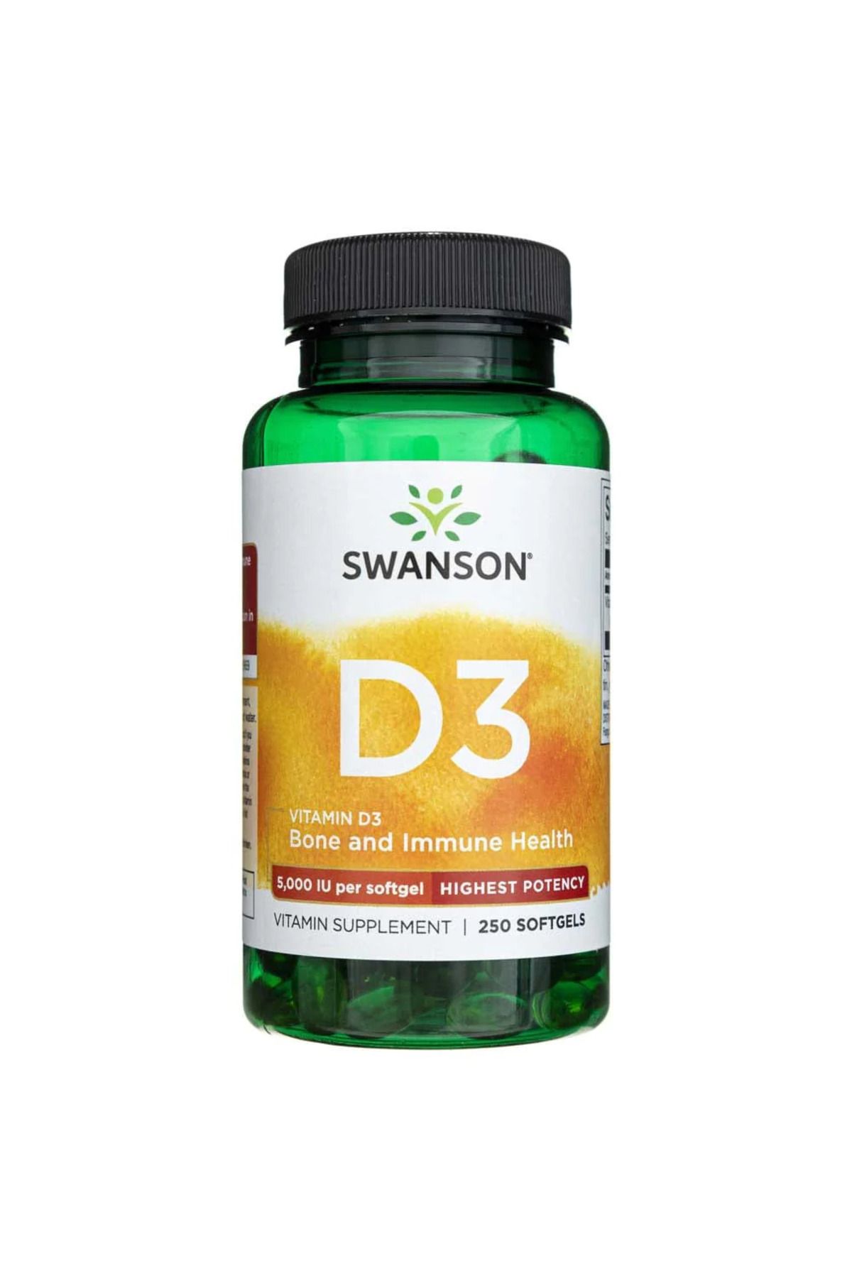 SWANSON-Vitamin D3 - 5000 IU 250 Softgel, Highest Potency for Bone and Immune System 1