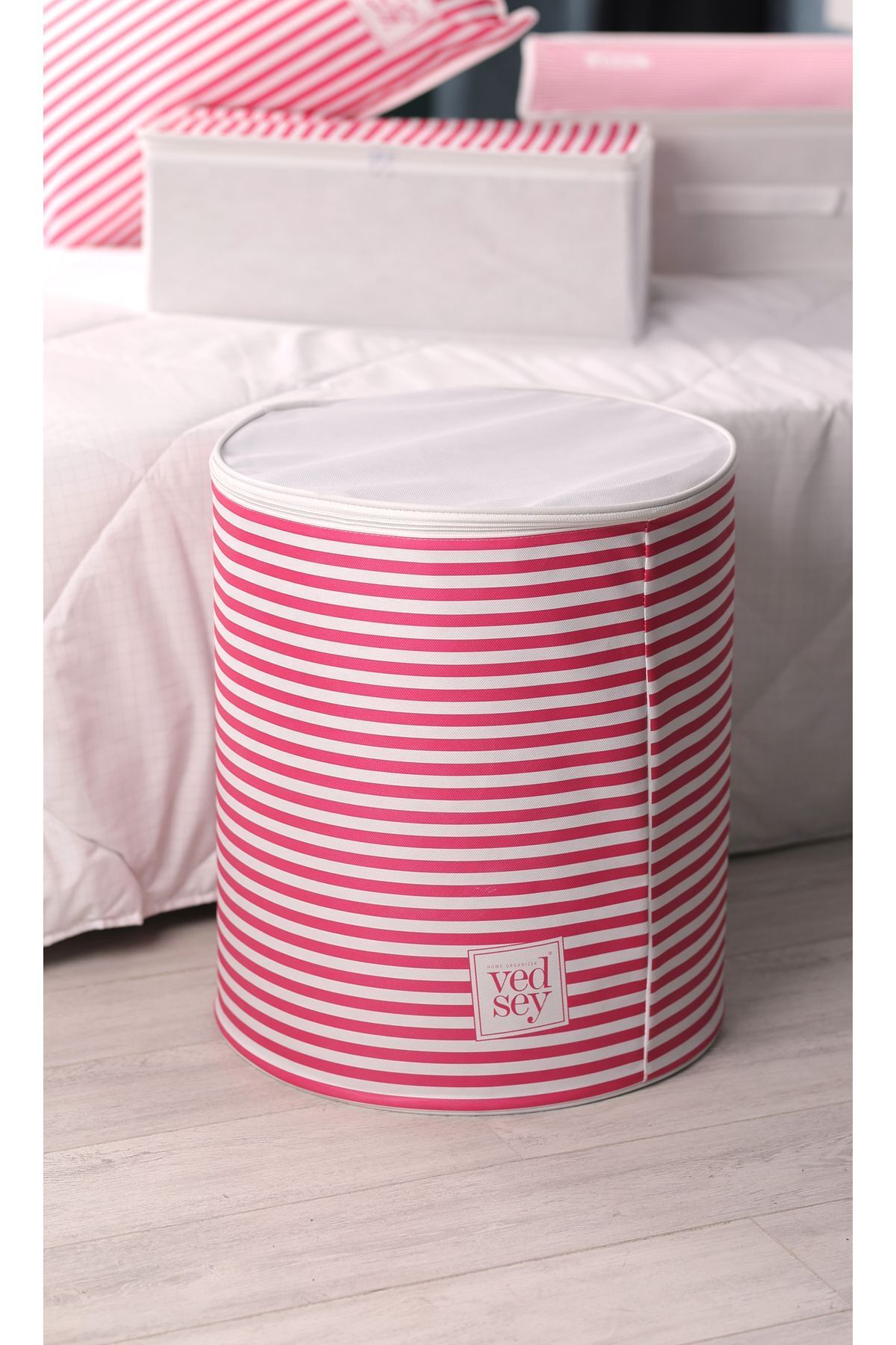 Vedsey Home Organizer 45x50 Cm Organizator Cilindru Roz Dungi - Organizator Murdar, Jucării Și Îmbrăcăminte - One Size