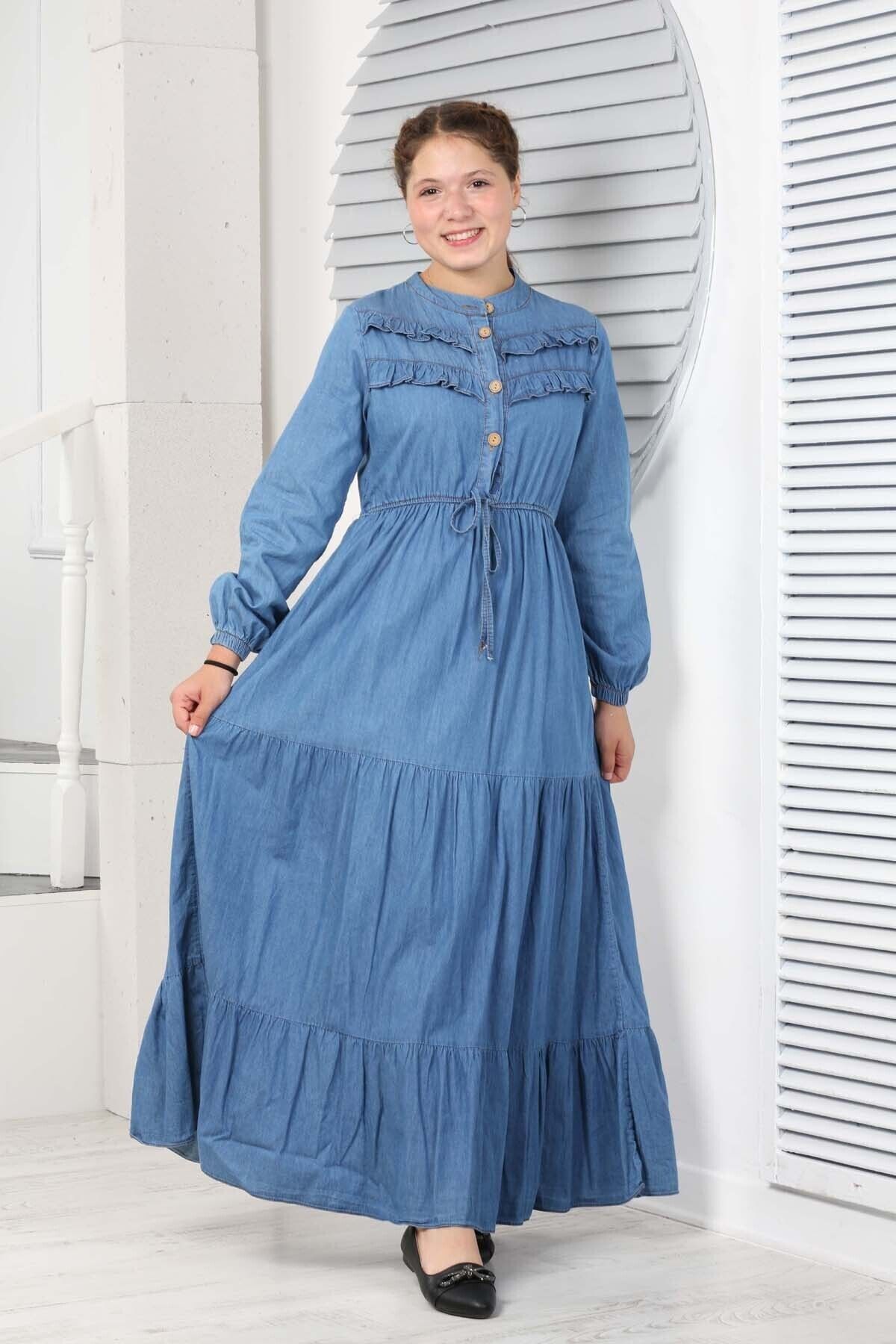 Denim maxi best sale dress with sleeves