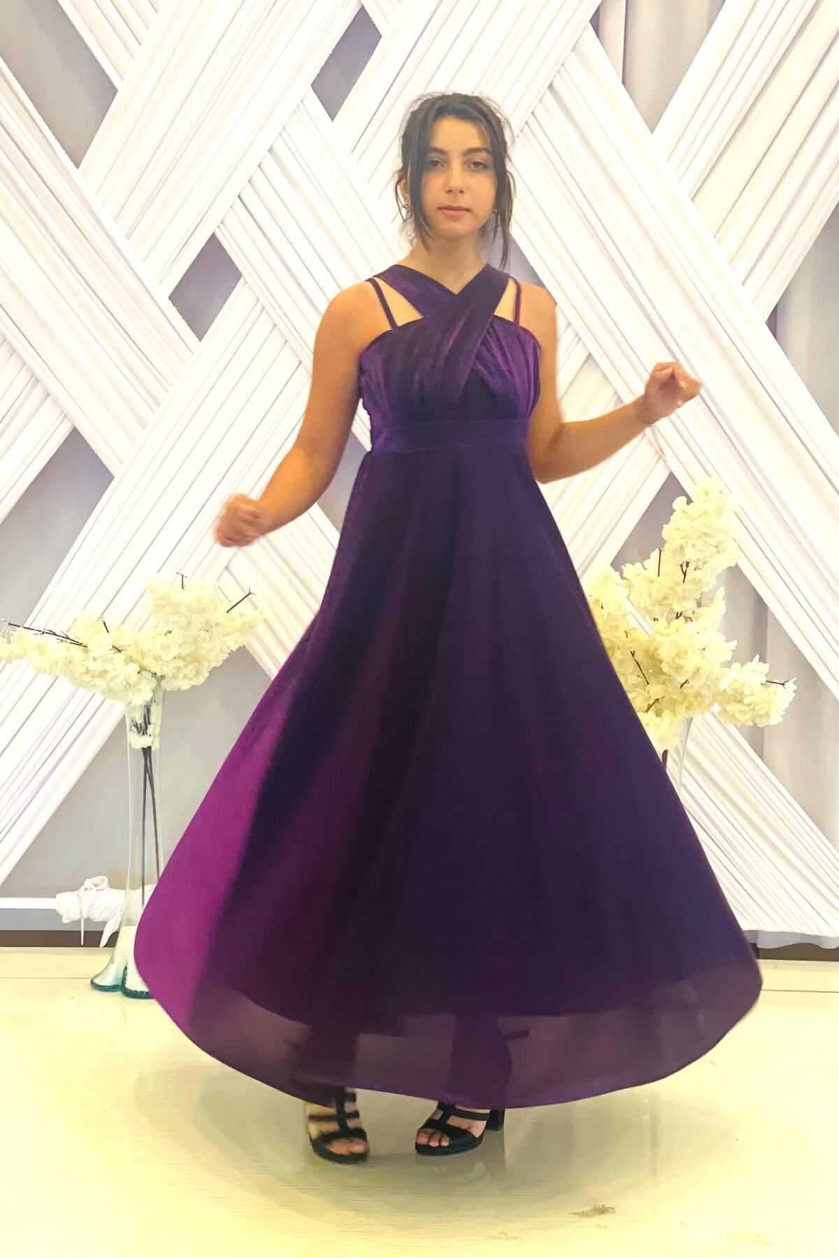 Dark purple top evening gowns