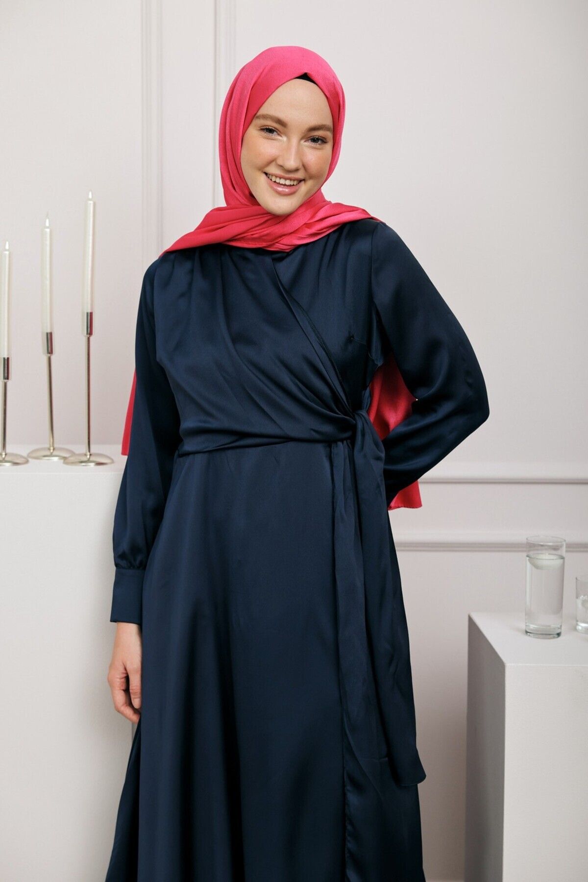 Modakaşmir-Devore Satin Series Shawl Fuchsia 3