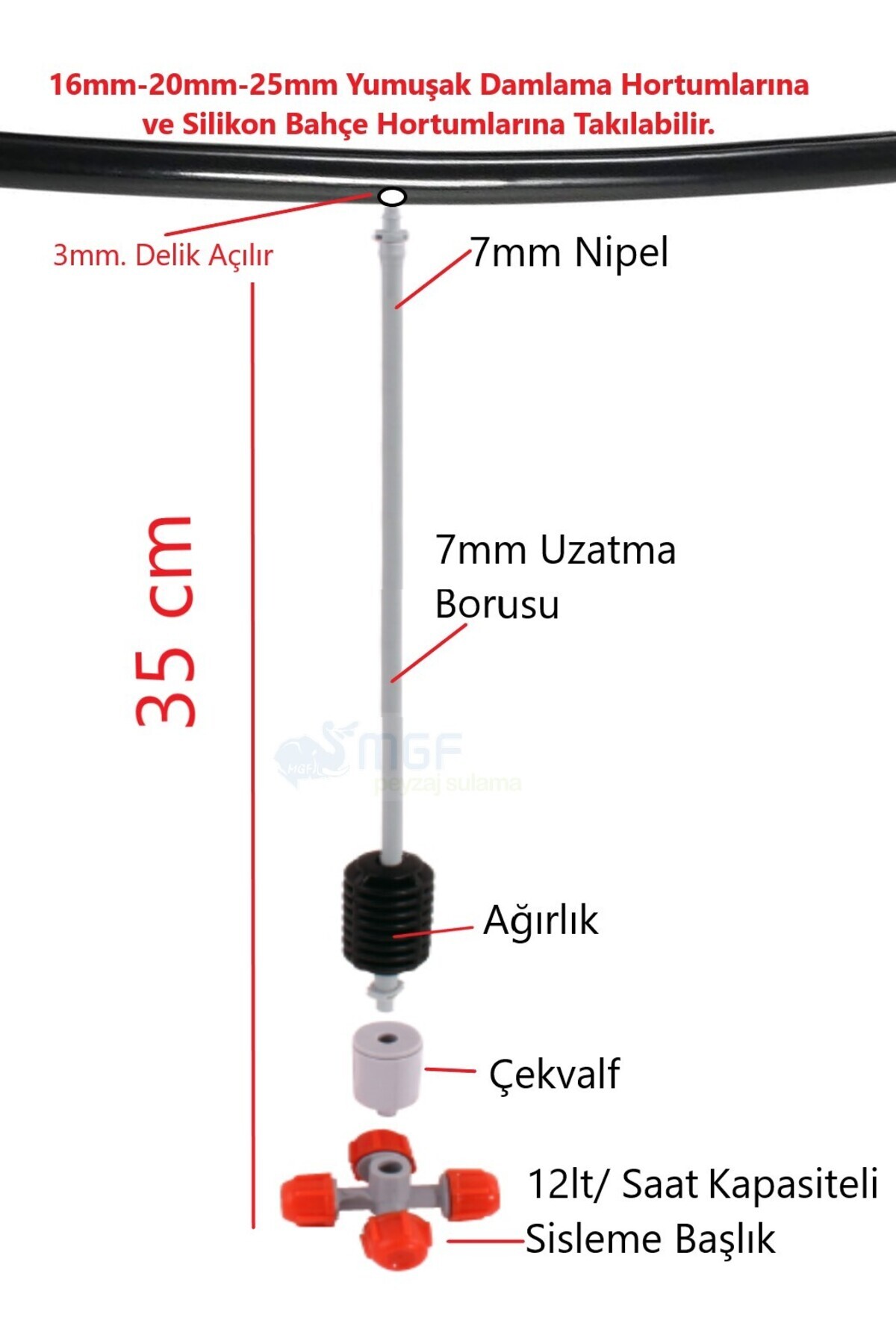 Mgf 5 Takım - 4 Çıkışlı Sisleme Nozul Sprey Fıskiye Mist Sisleme Serinletme Sulama Aparat Seti