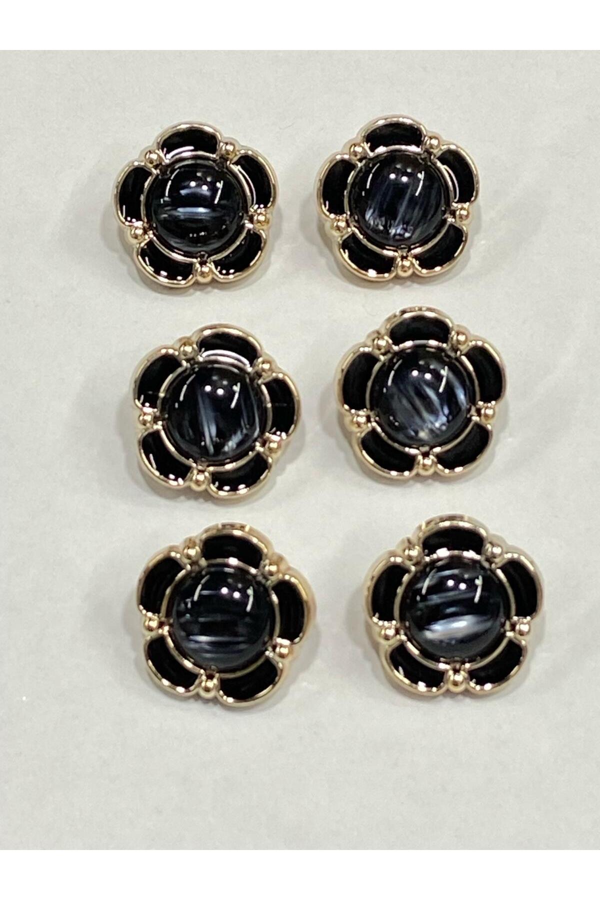 Daisy Button / Daisy Pearl Model / Black / Set of 6 / 2 cm