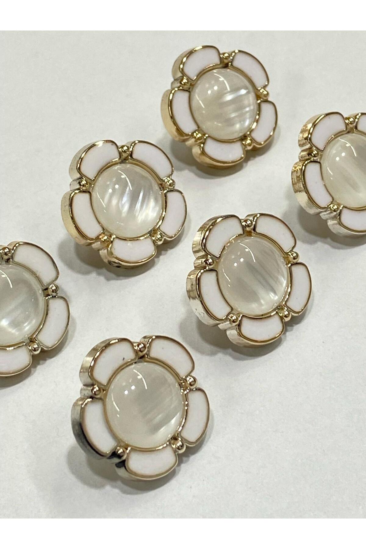 Daisy Button / Daisy Pearl Model / White / Set of 6 / 1.8 cm
