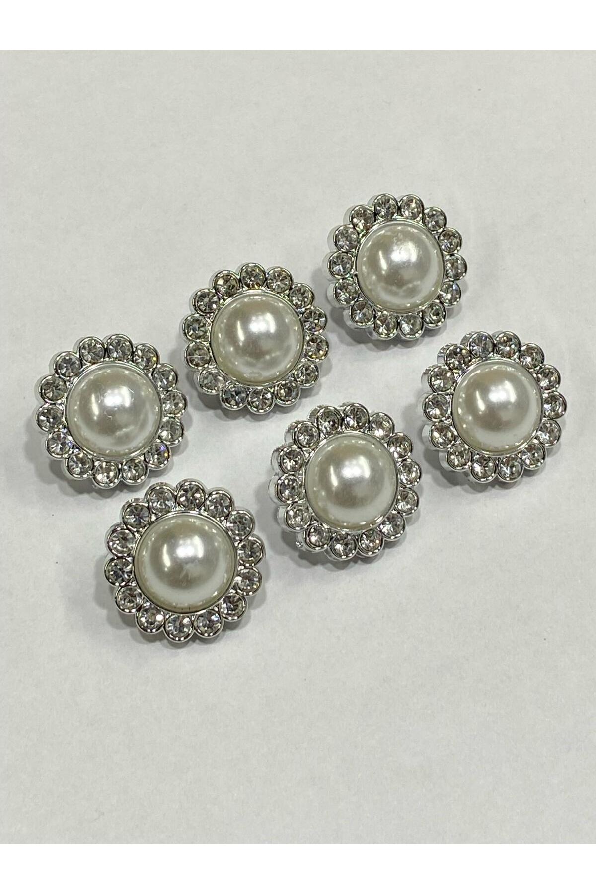 Stoned Button / Classic Pearl Model / Silver / Set of 6 / 2 cm