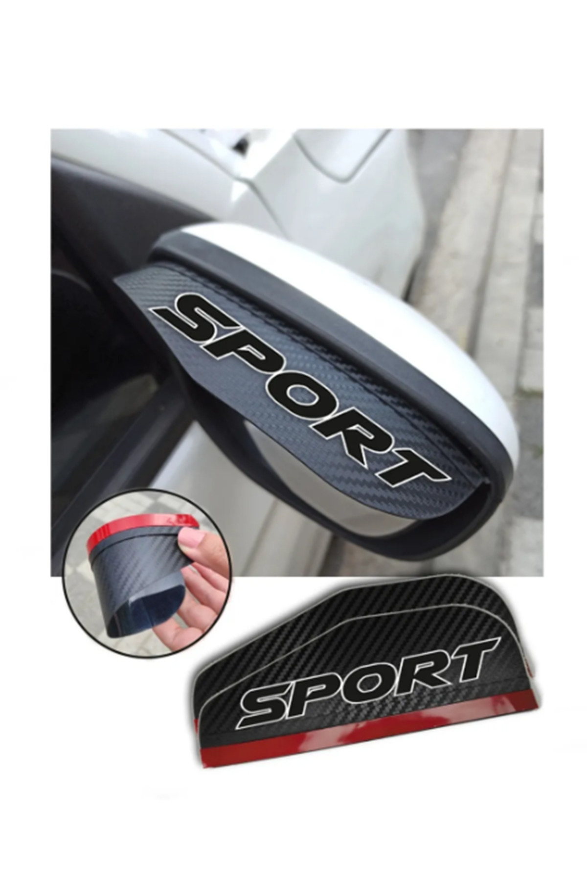 Cartex 2 Adet CARBON SPORT Araç Oto Araba Ayna Yağmur Koruyucu Rüzgarlık Yağmurluk Karbon Siyah