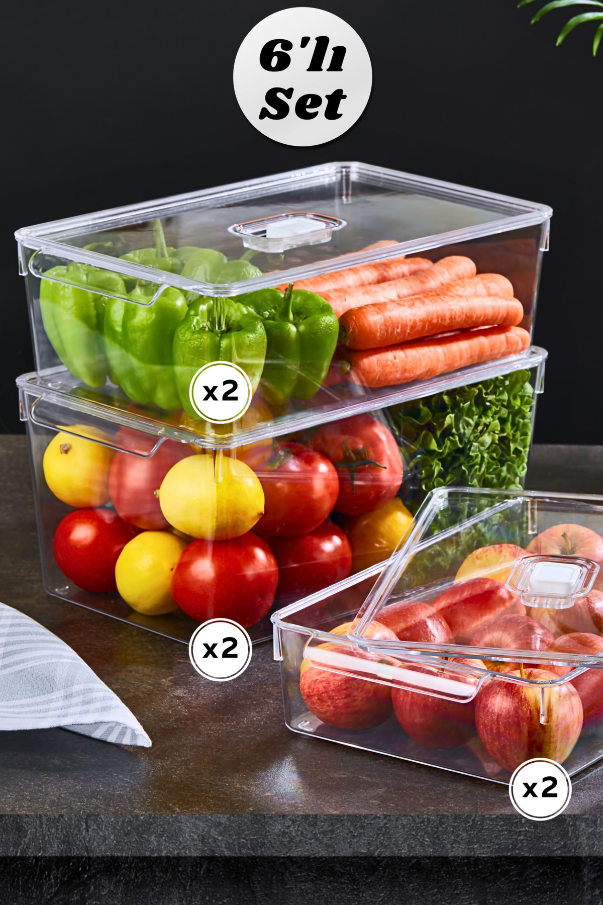 MİHEL Gloss 6'lı Mix Kapaklı Buzdolabı Düzenleyici,dolap Içi Düzenleyici,organizer,saklama Kabı Home