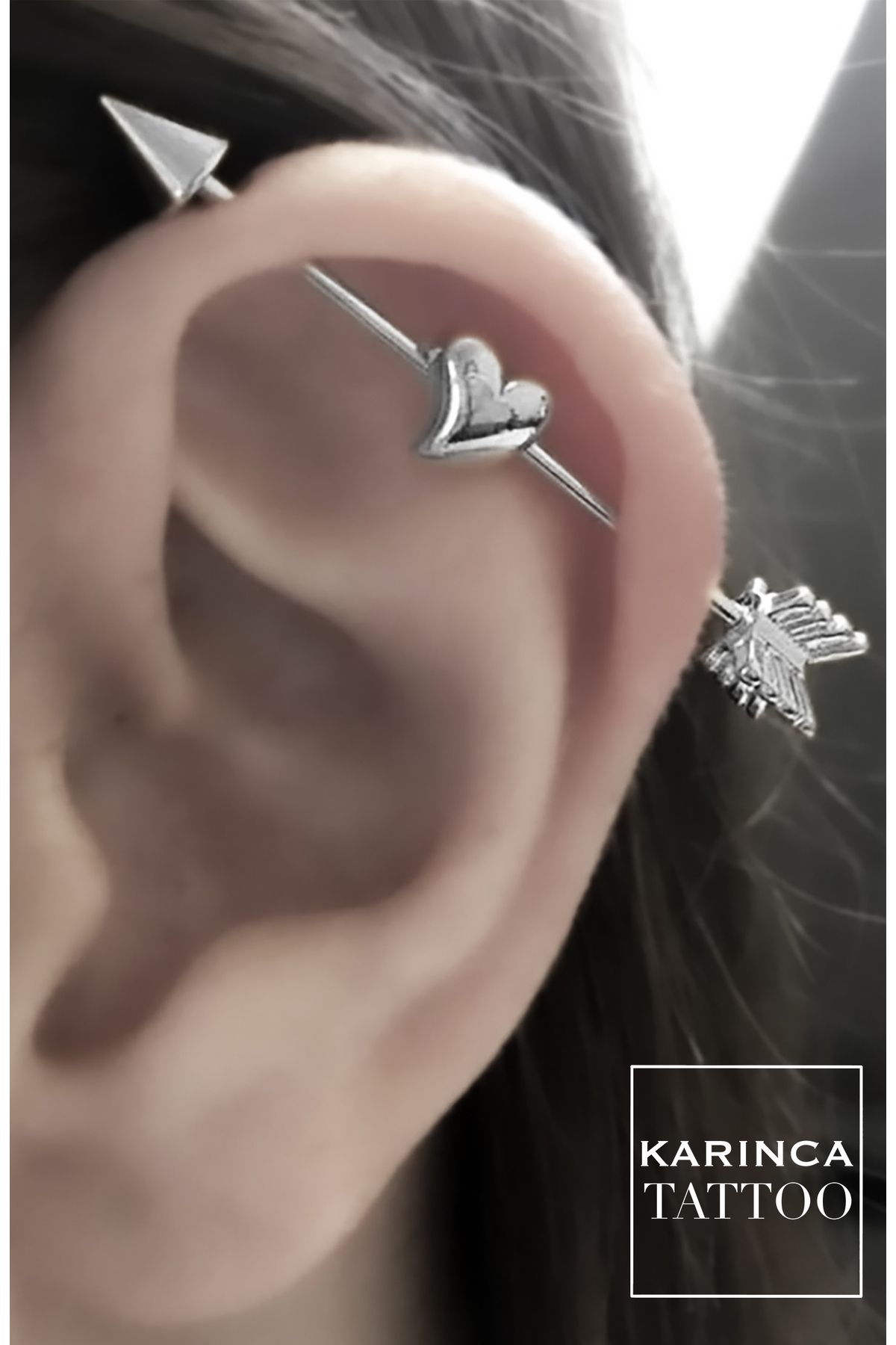 Kar nca Piercing Silver Color Heart Arrow Pattern Ear Bridge Piercing industrial Piercing Trendyol